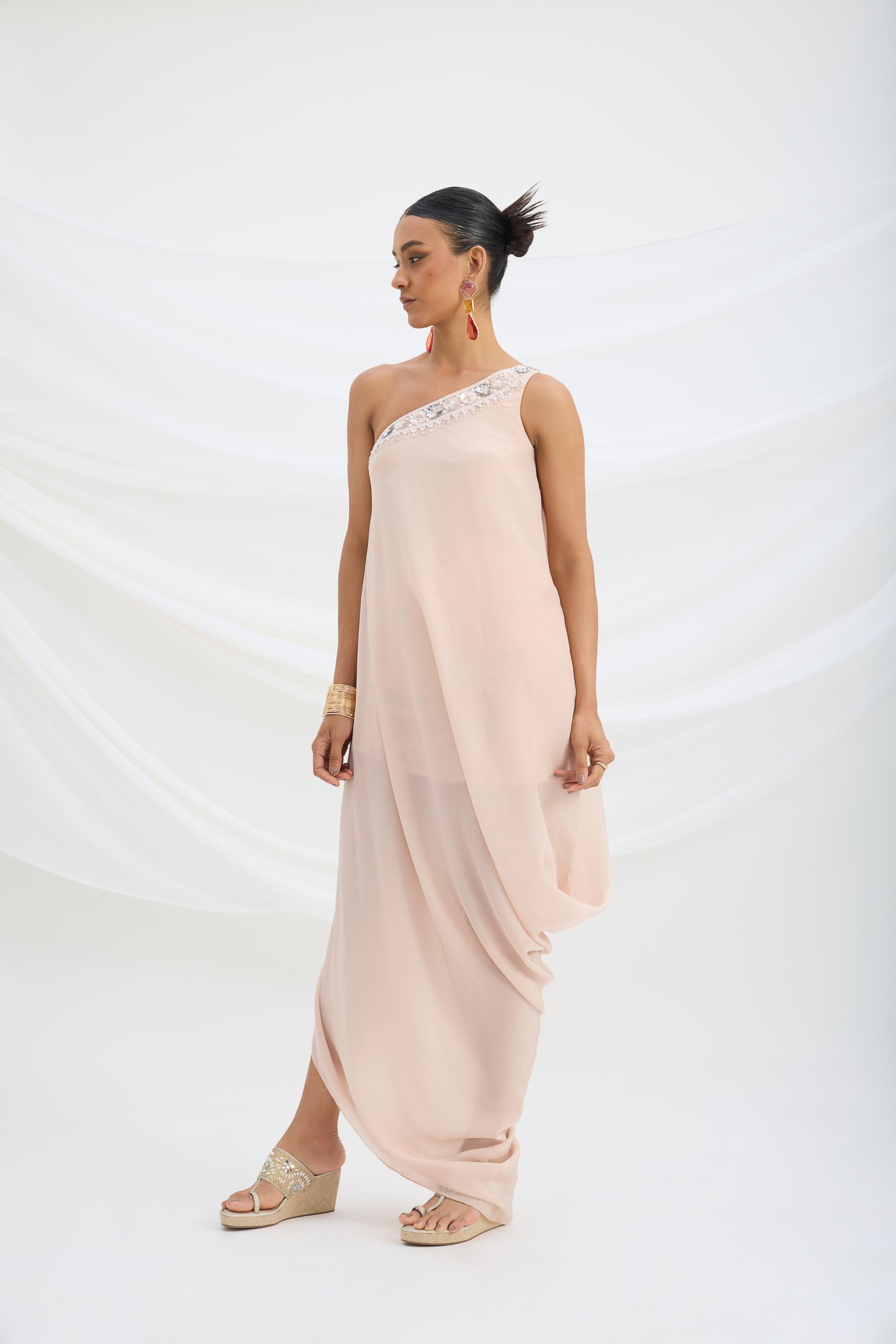 ONE SHOULDER DRAPE DRESS
