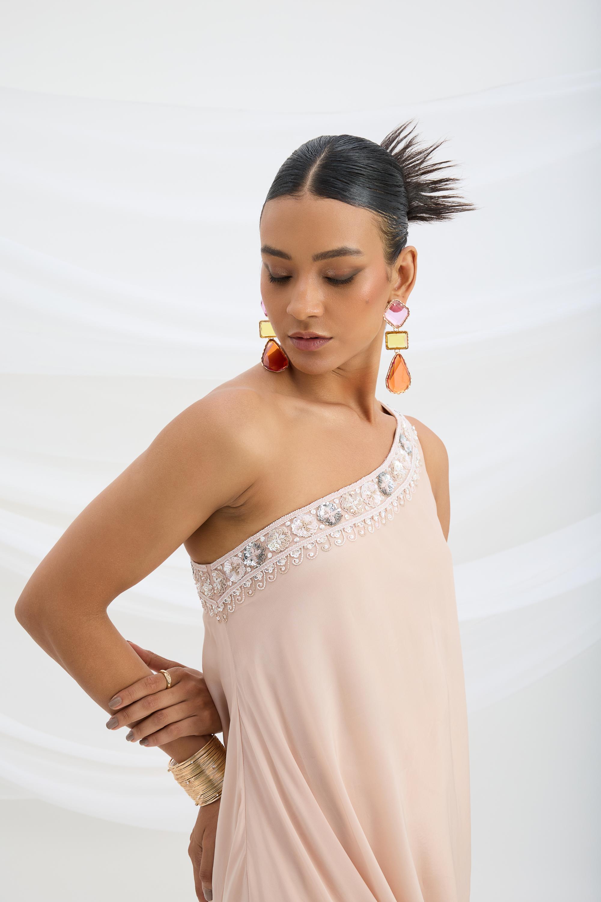 ONE SHOULDER DRAPE DRESS