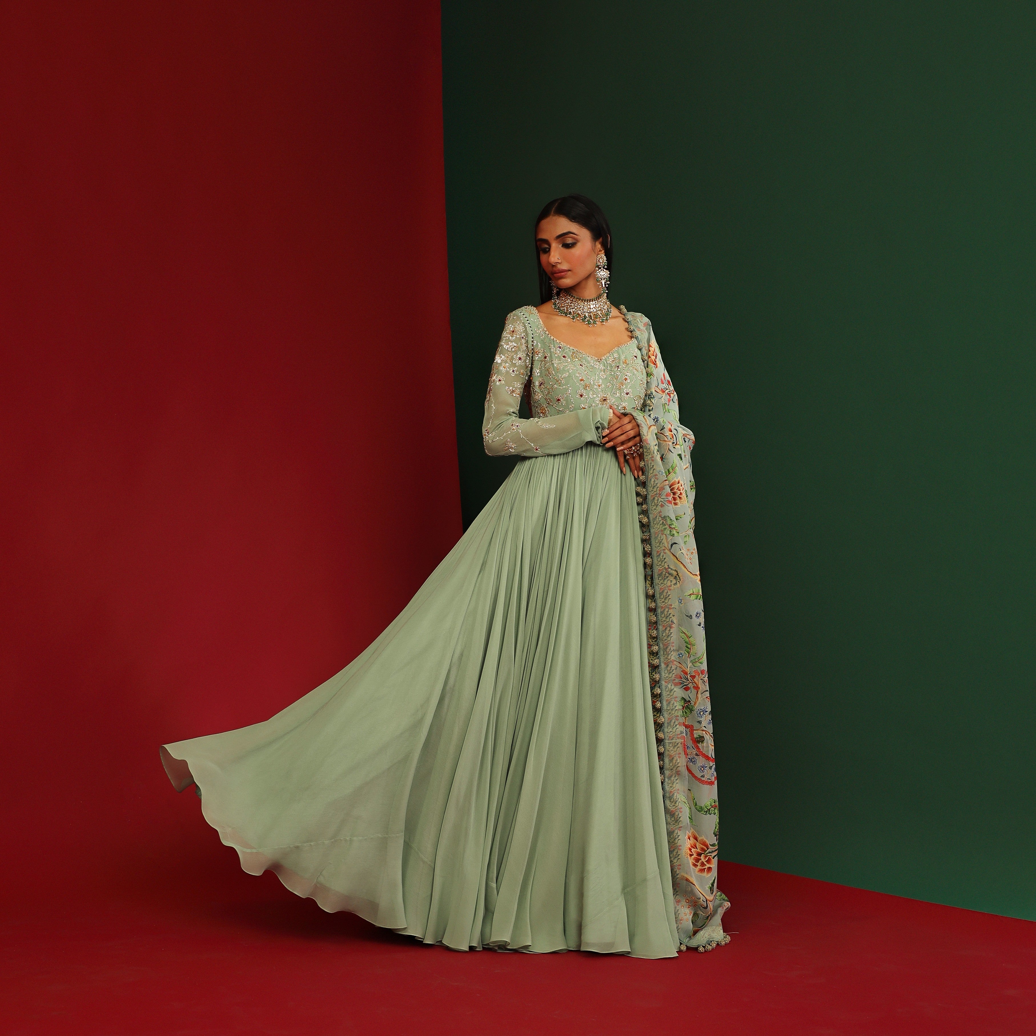 Jade embroidered anarkali set