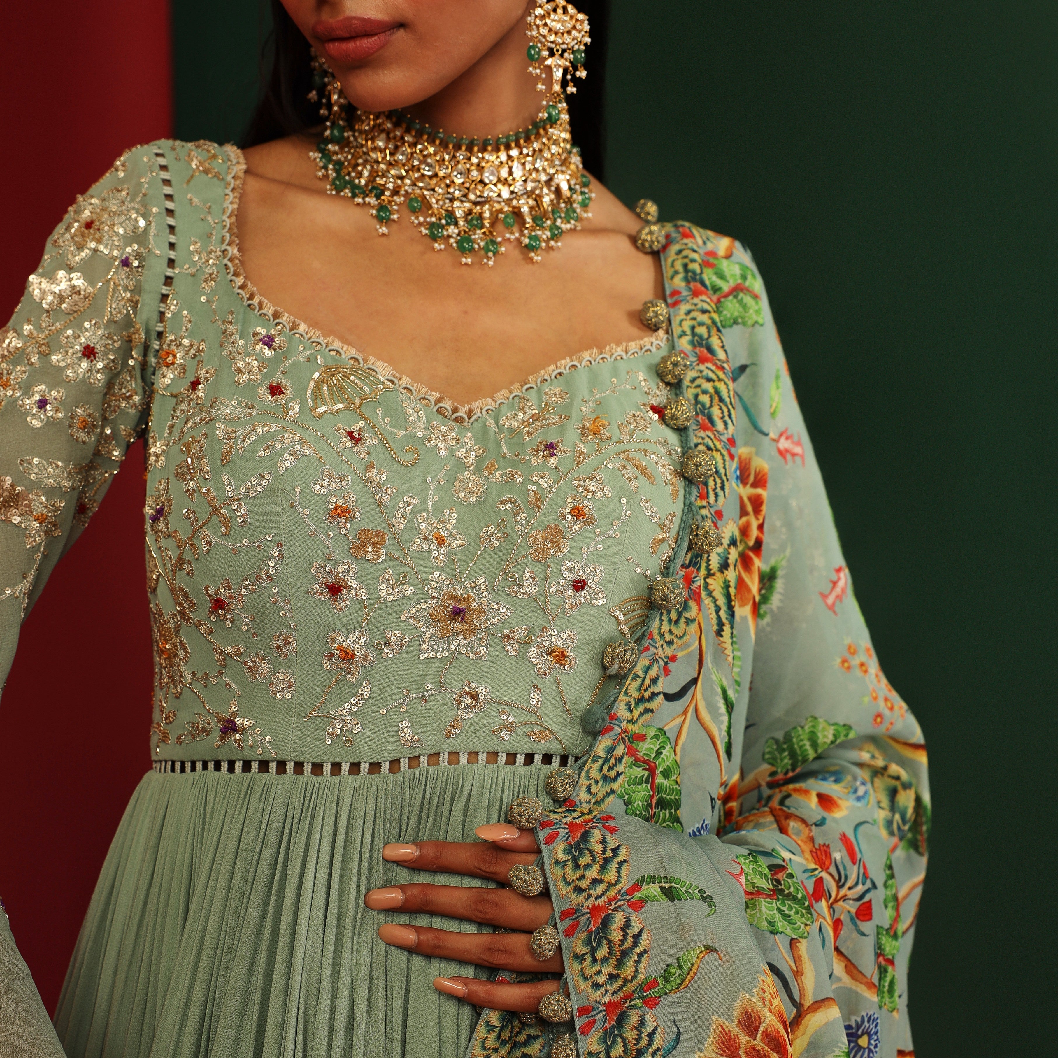 Jade embroidered anarkali set