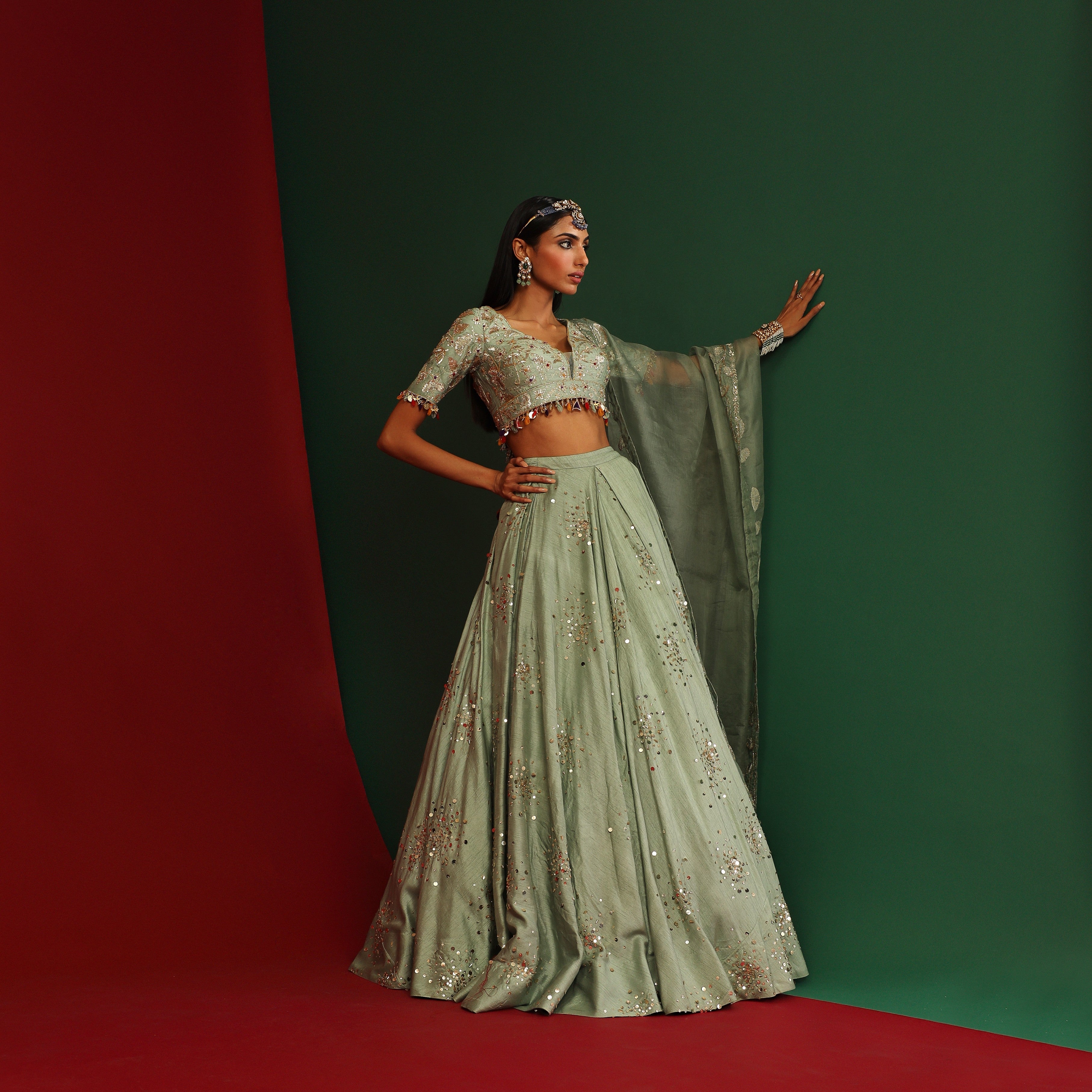 Jade embroidered Lehenga set
