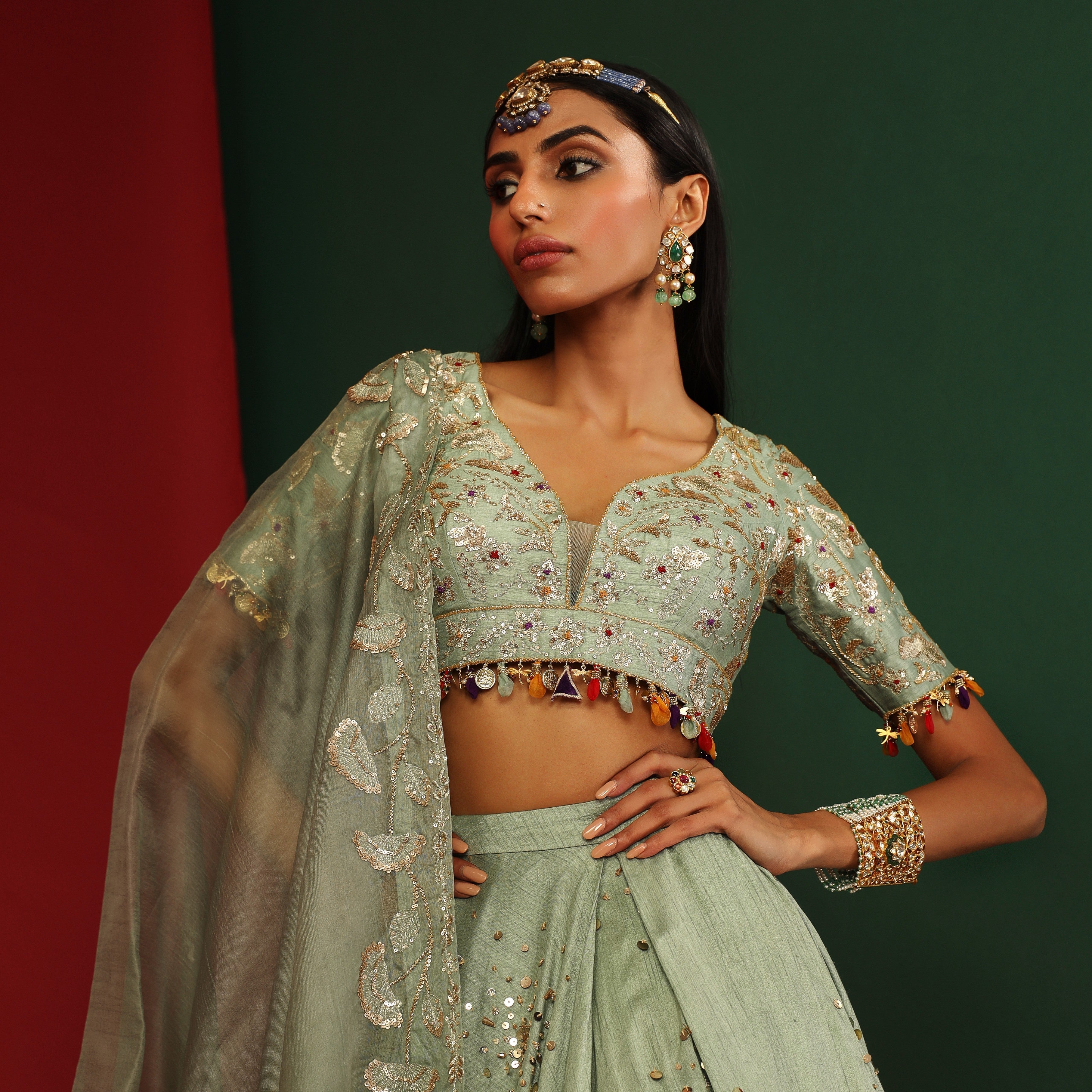 Jade embroidered Lehenga set