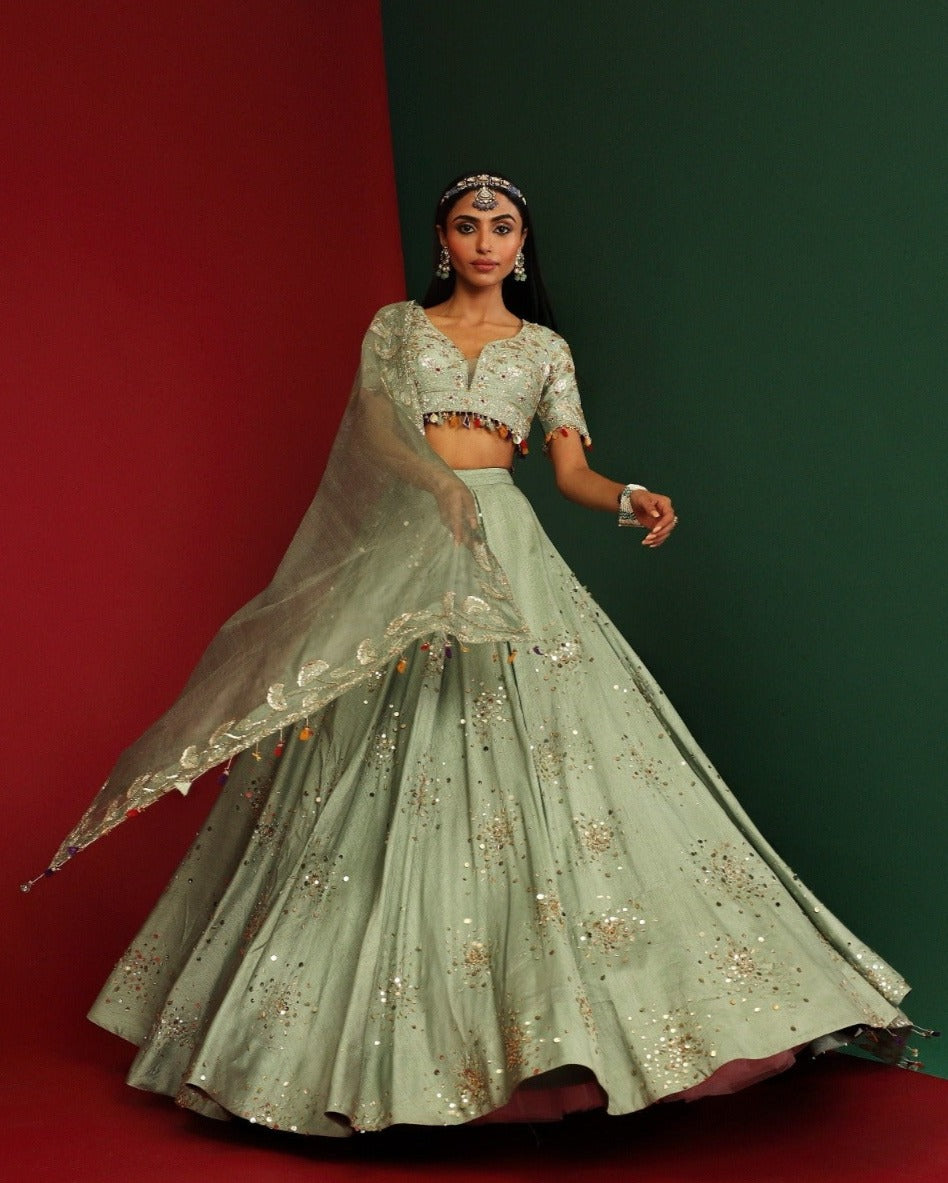 Jade embroidered Lehenga set
