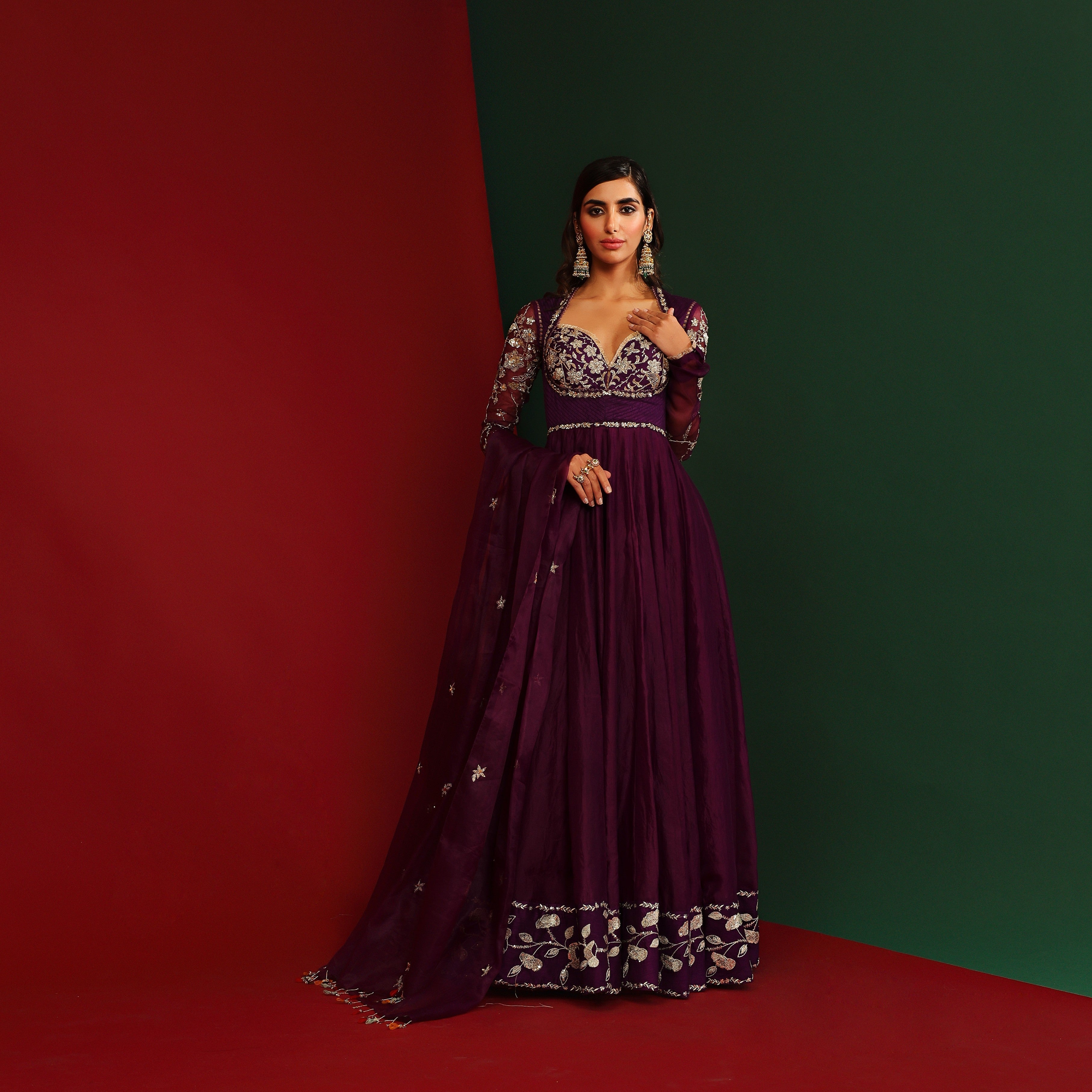 Grapevine embroidered anarkali set