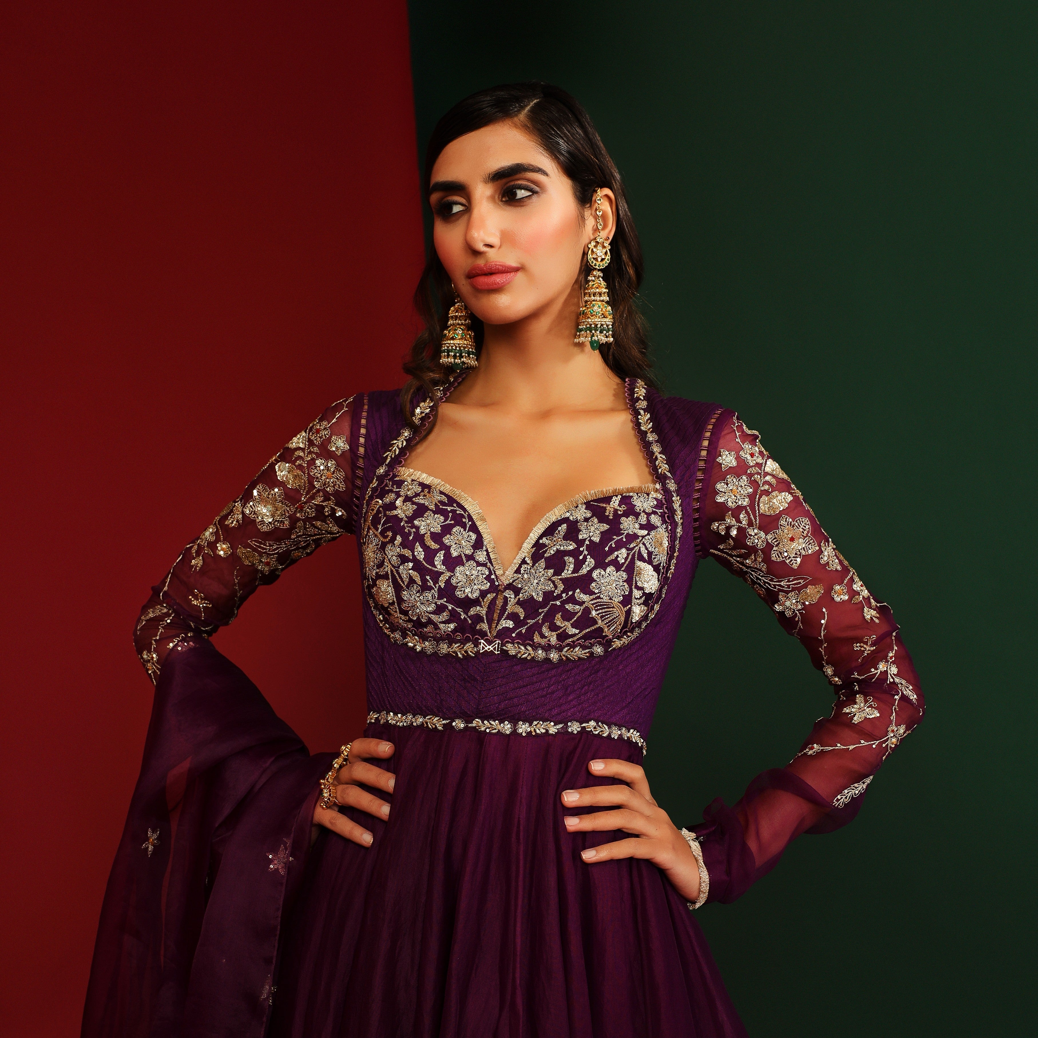 Grapevine embroidered anarkali set