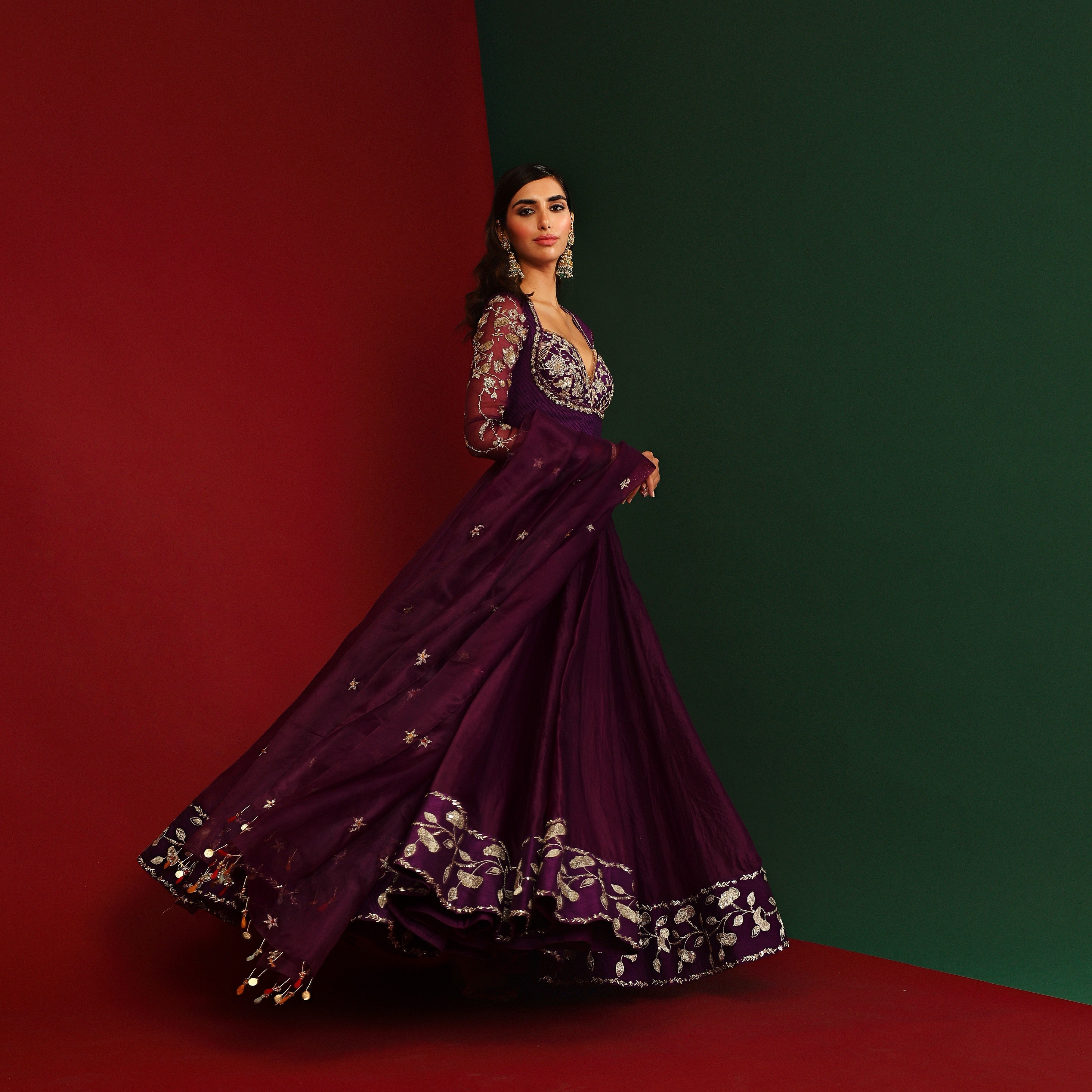 Grapevine embroidered anarkali set