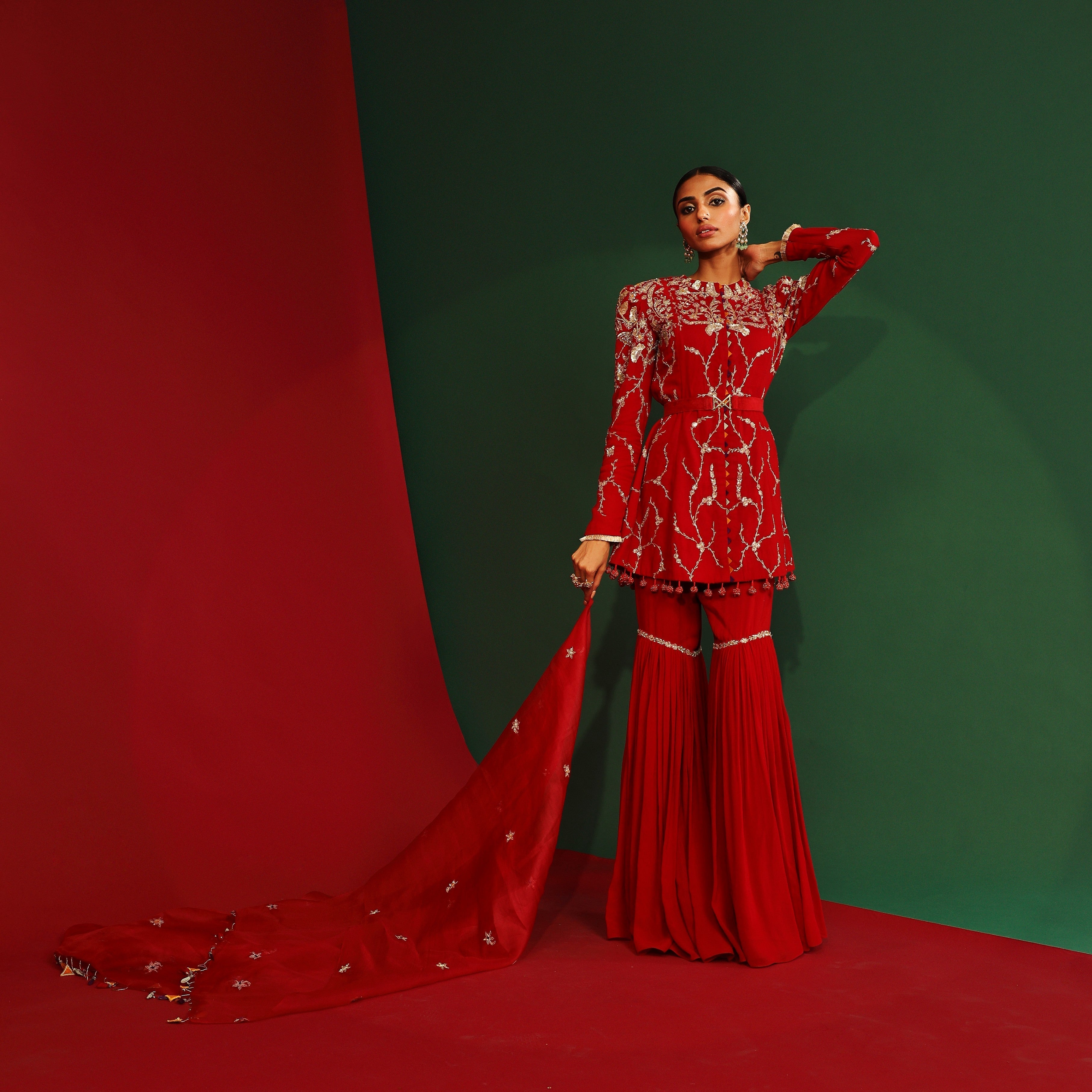 Sindoori red embroidered Gharara set