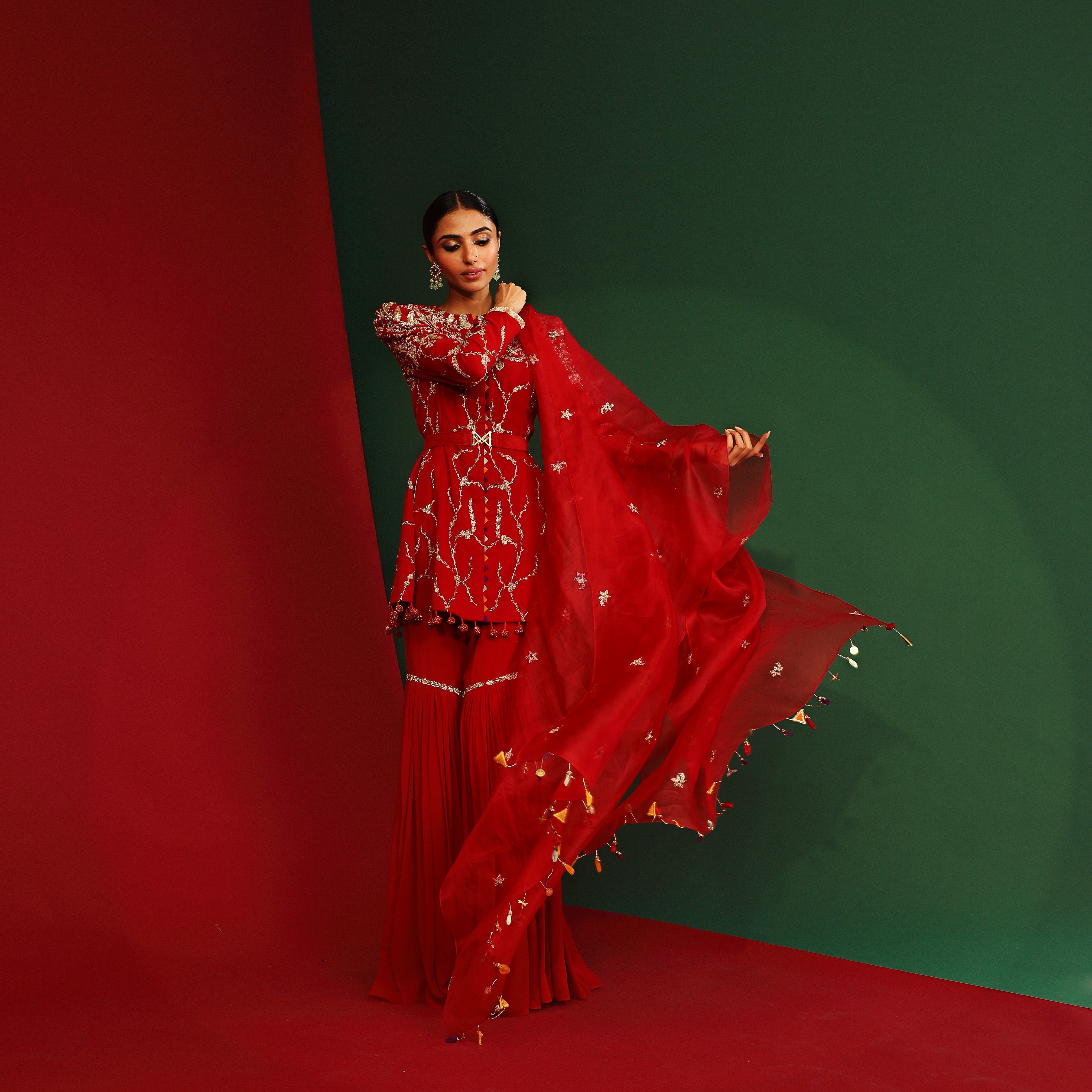 Sindoori red embroidered Gharara set