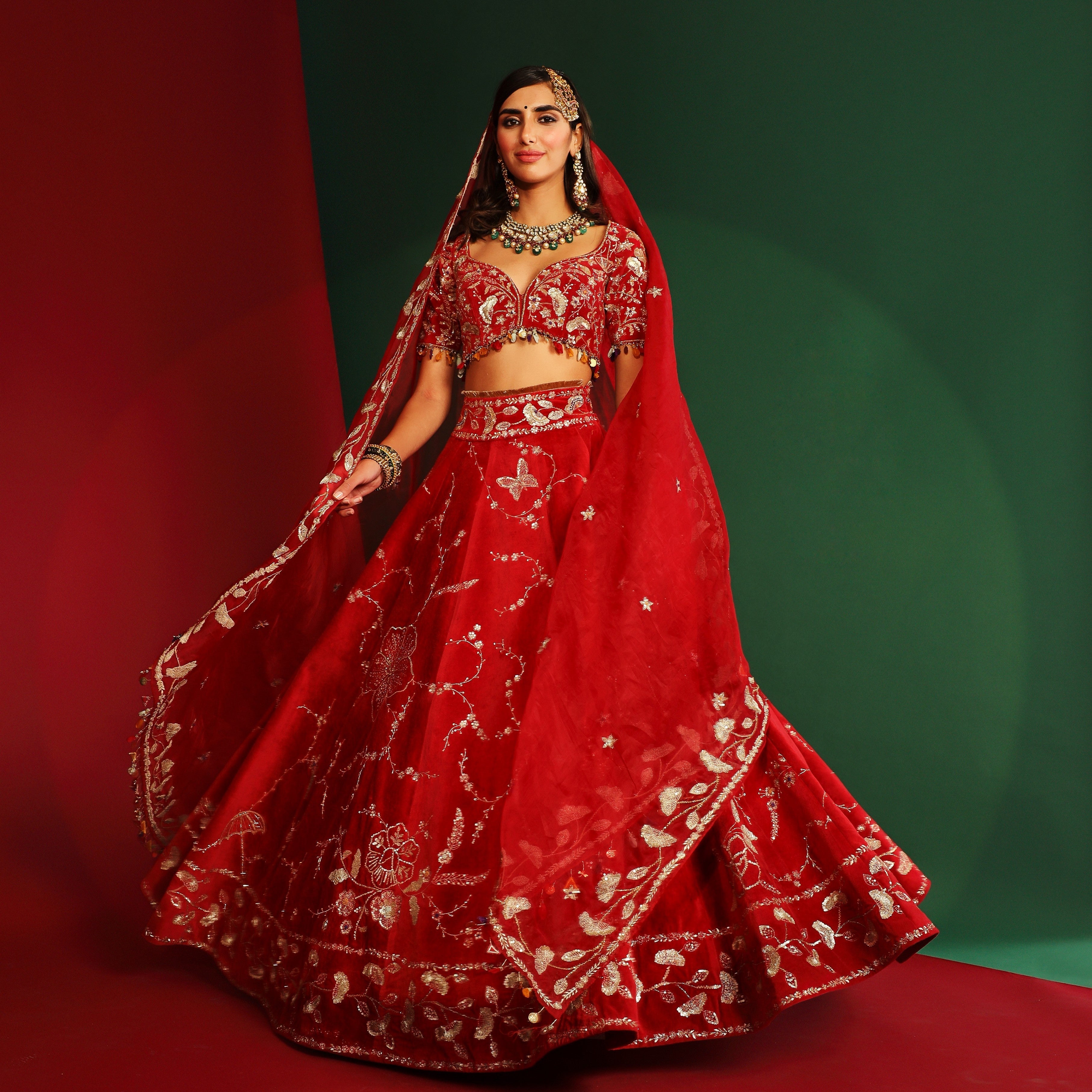 Sindoori red embroidered lehenga set