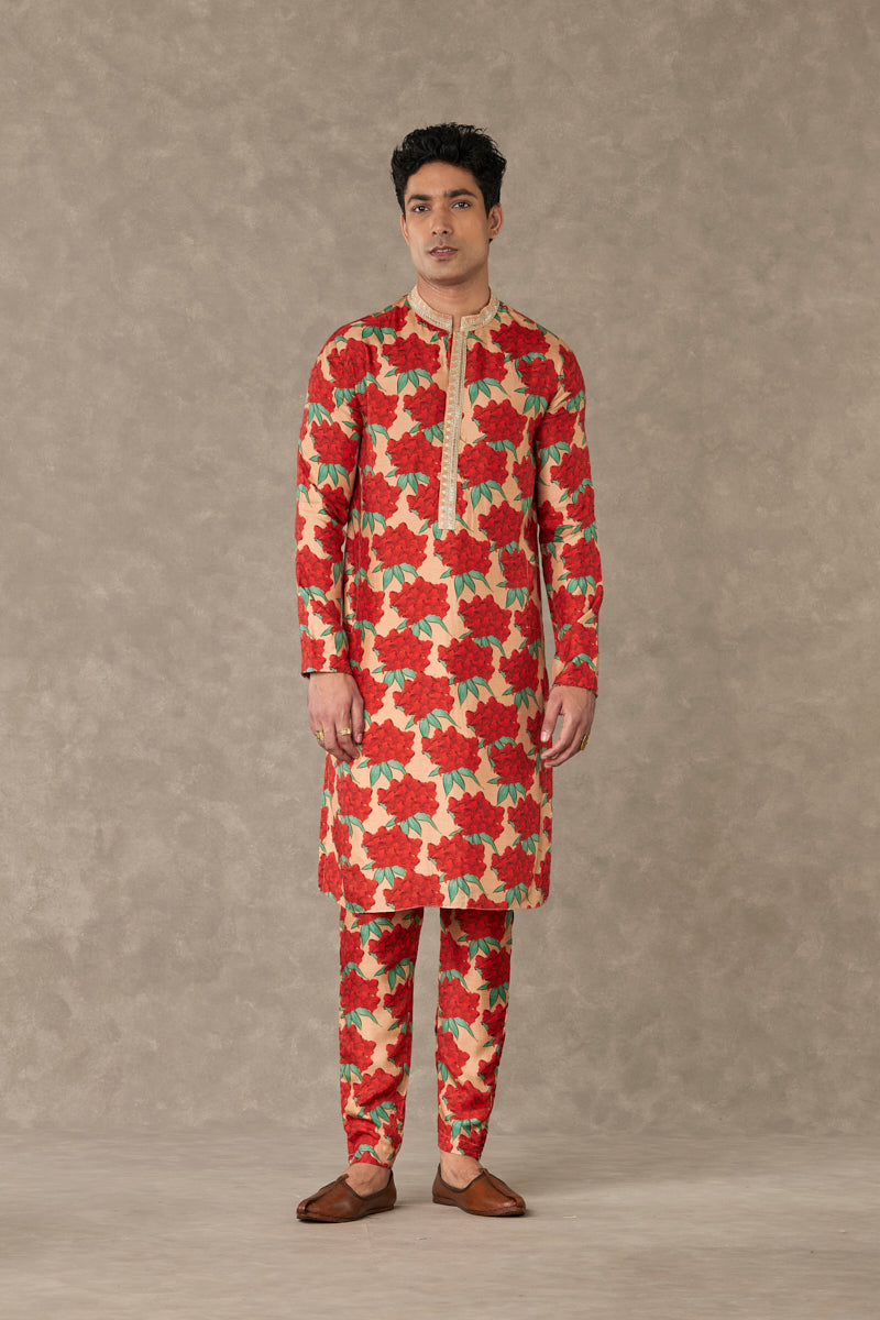 Salmon Candy Swirl Kurta Set