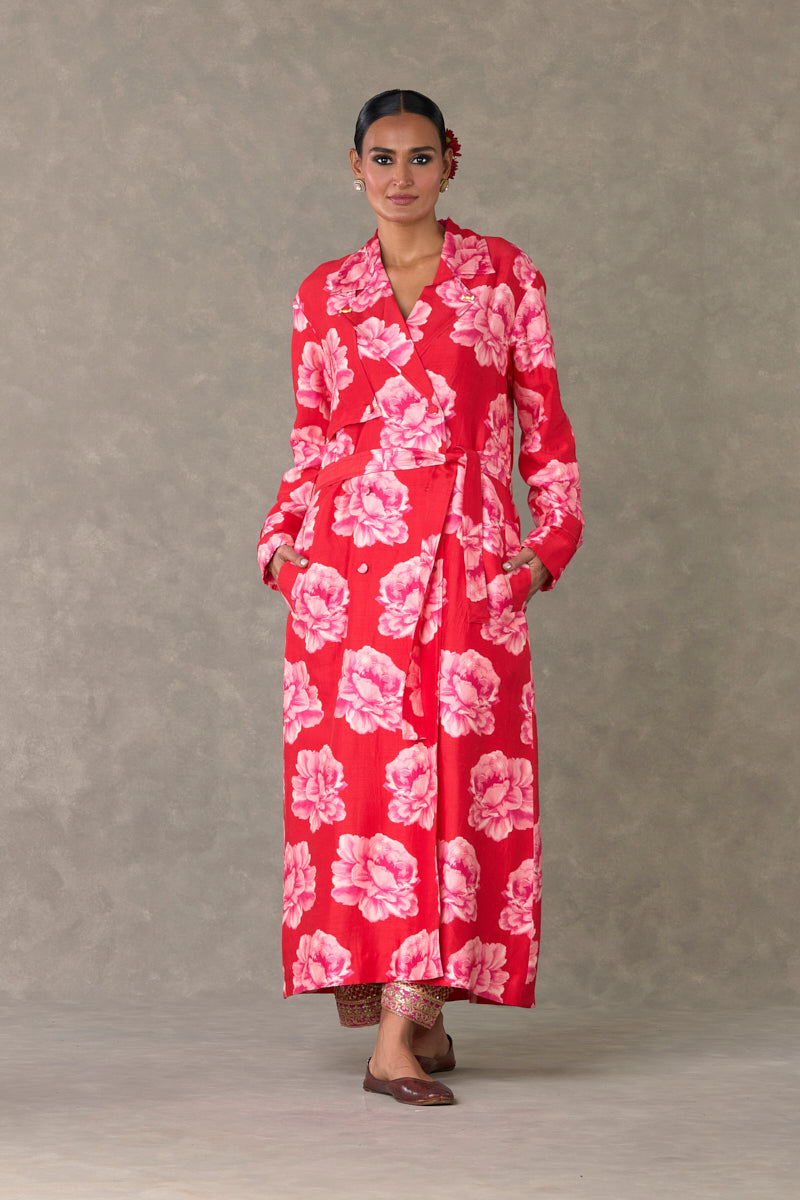 Red Nurvi Trench Coat Set