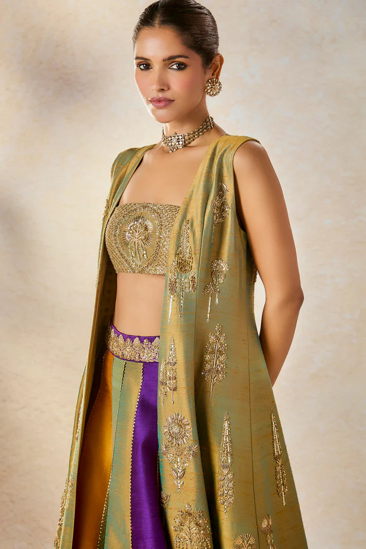 The Kesar Varak Long Jacket Lehenga Set