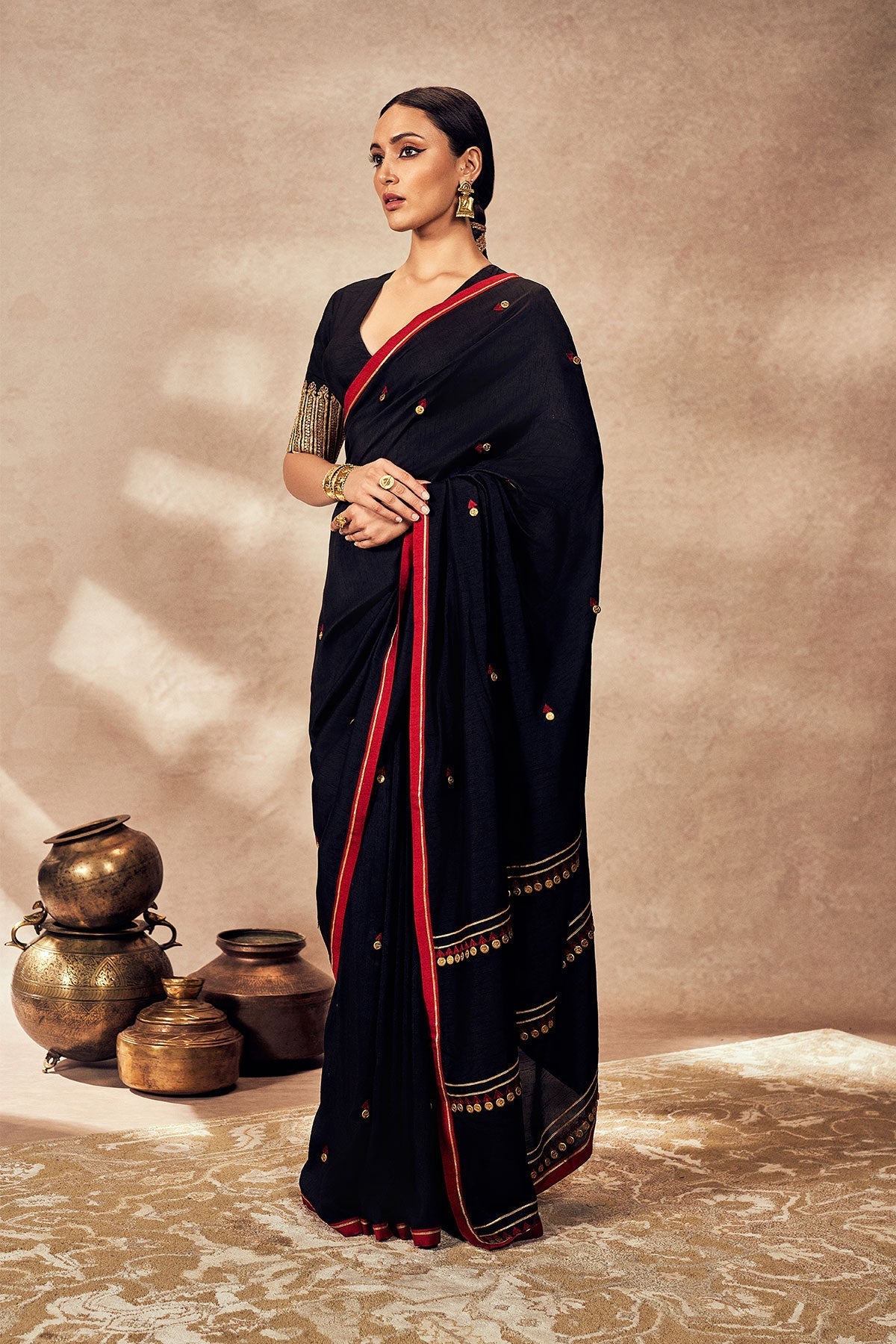Black Coin Work Saree