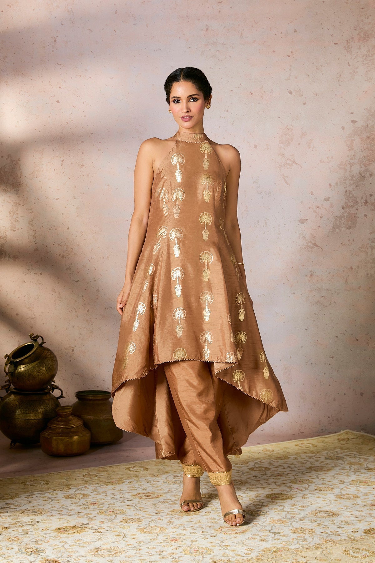 Beige Traveler's Palm Tunic Set