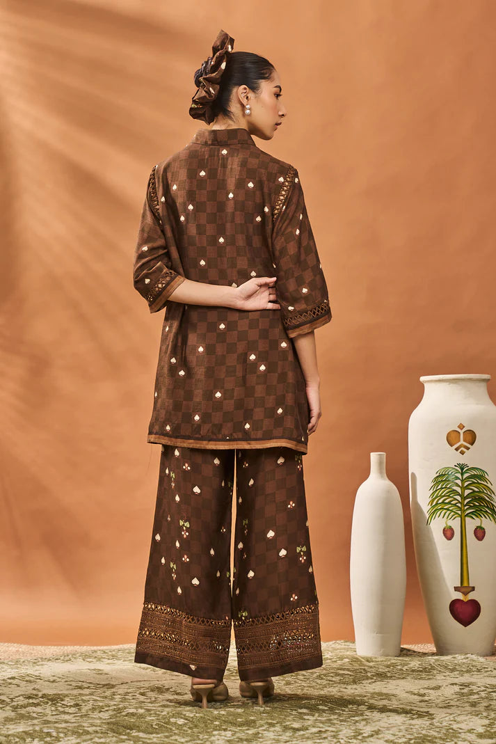 BROWN CHECKERS BLOOM TUNIC SET