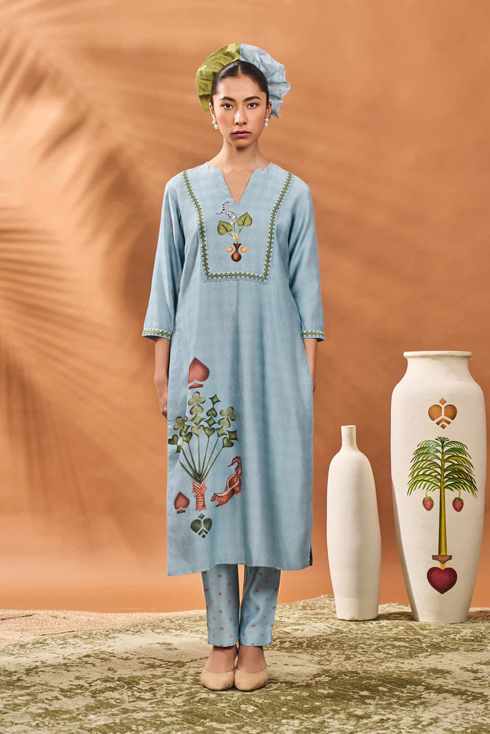 Powder Blue Spades Blossom Kurta Set