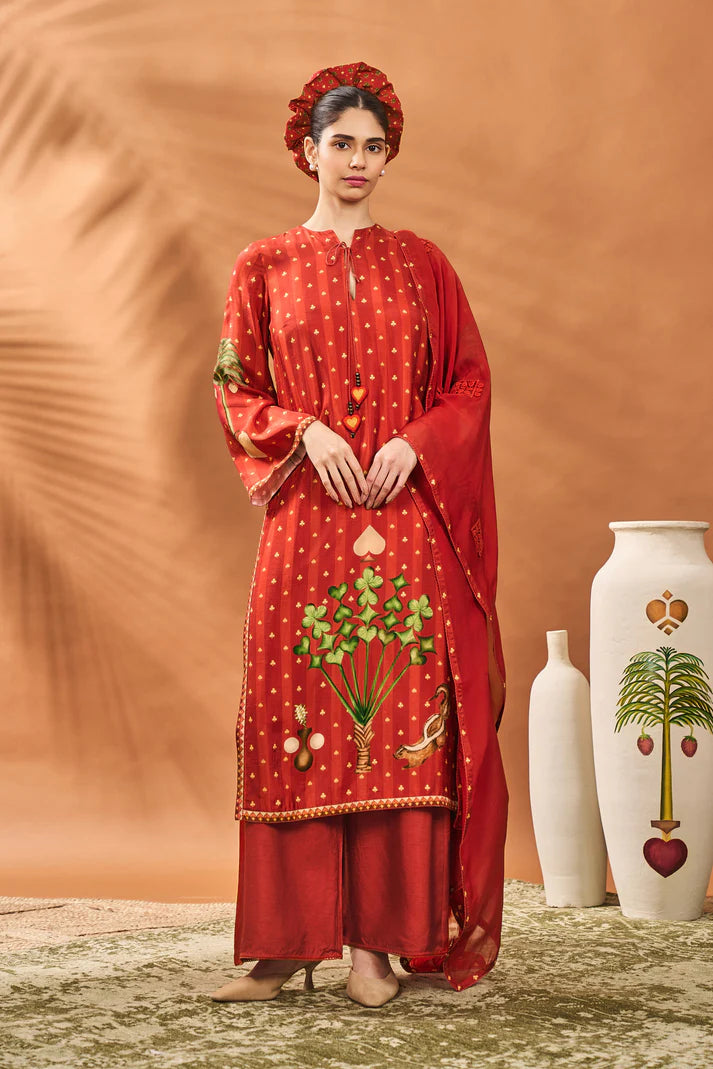 RUST STRIPED ALL FOURS KURTA SET