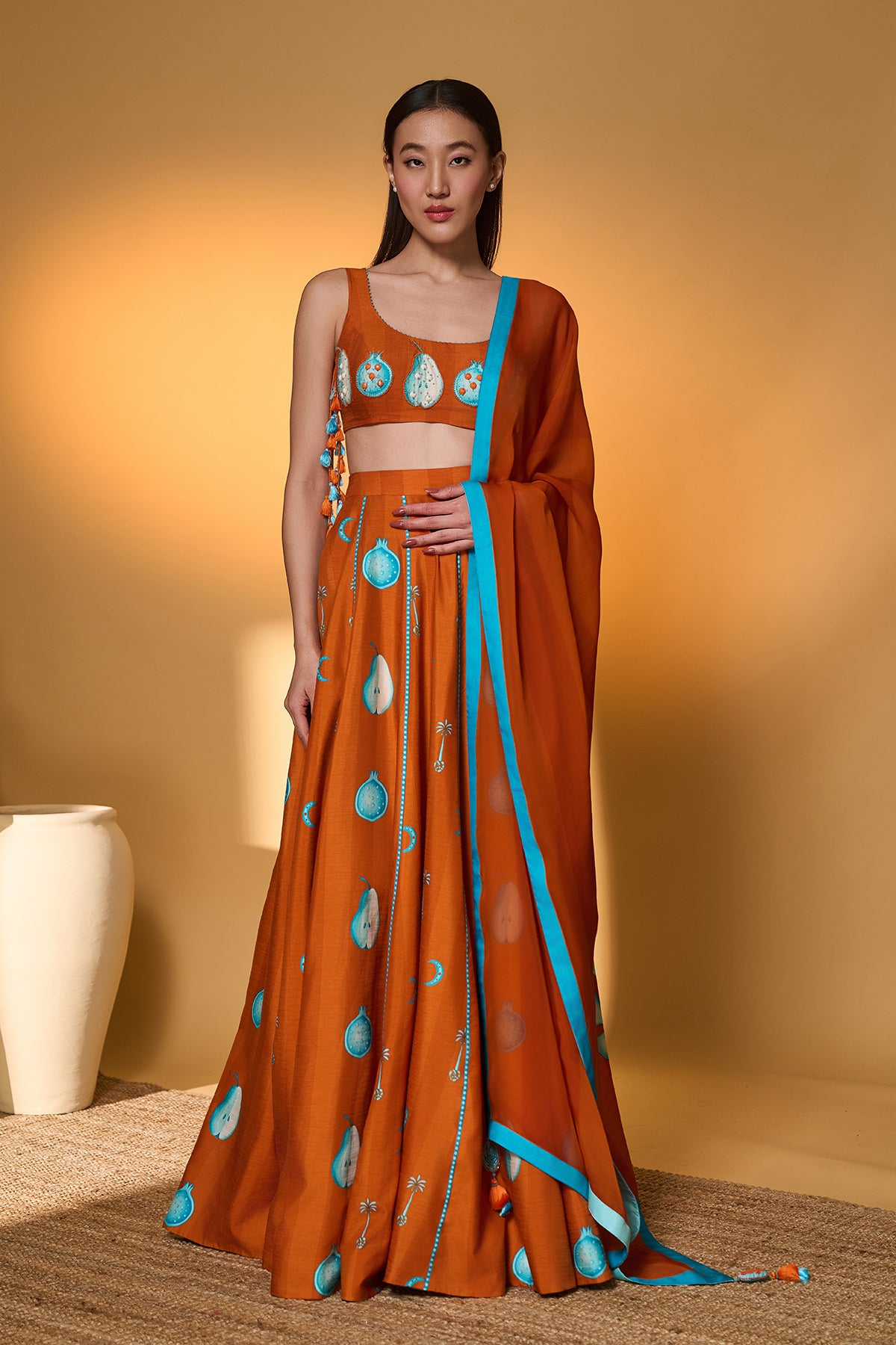 Saffron Sky Striped Lehenga Set