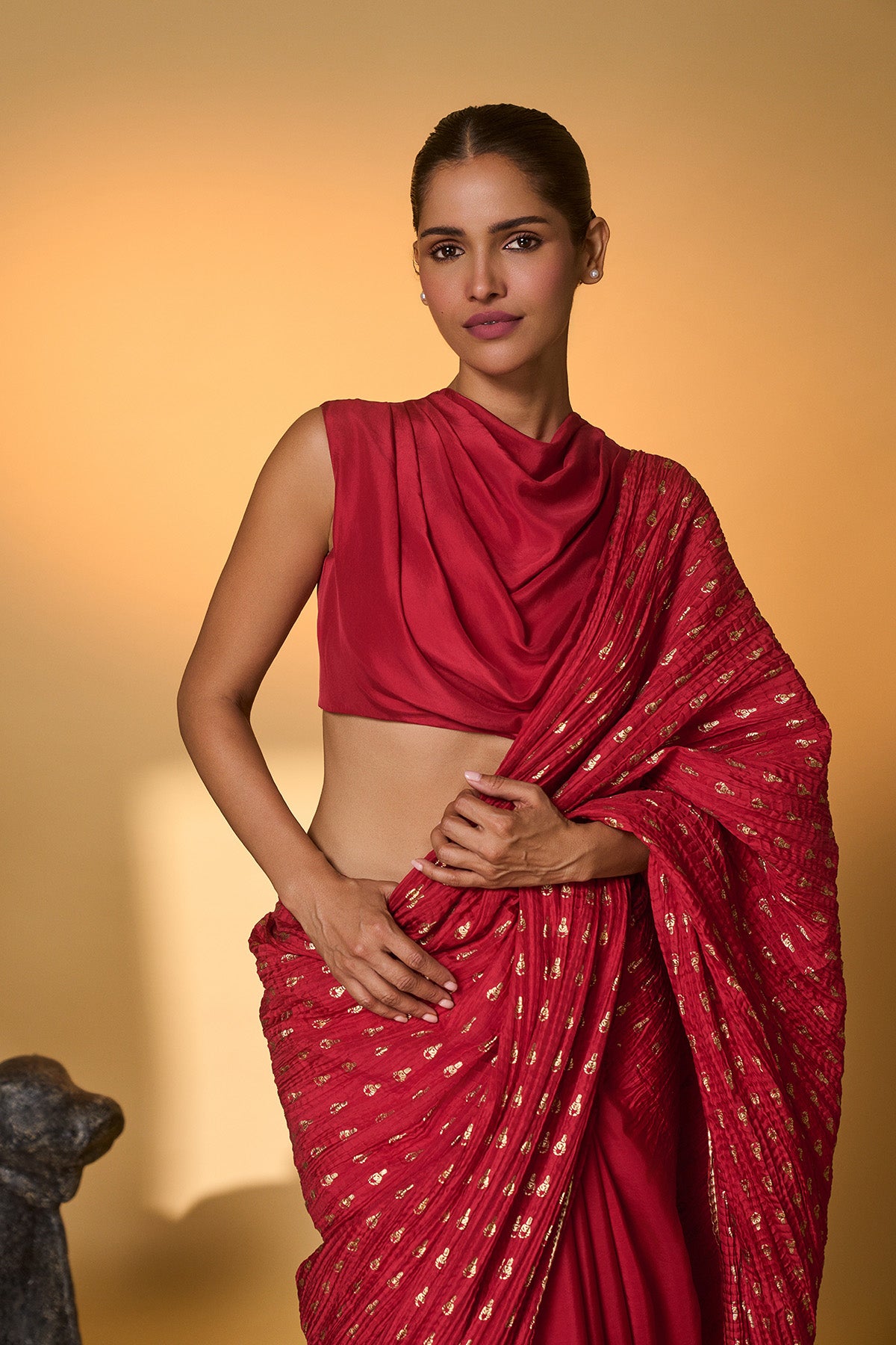 Red Tribal Mask Saree