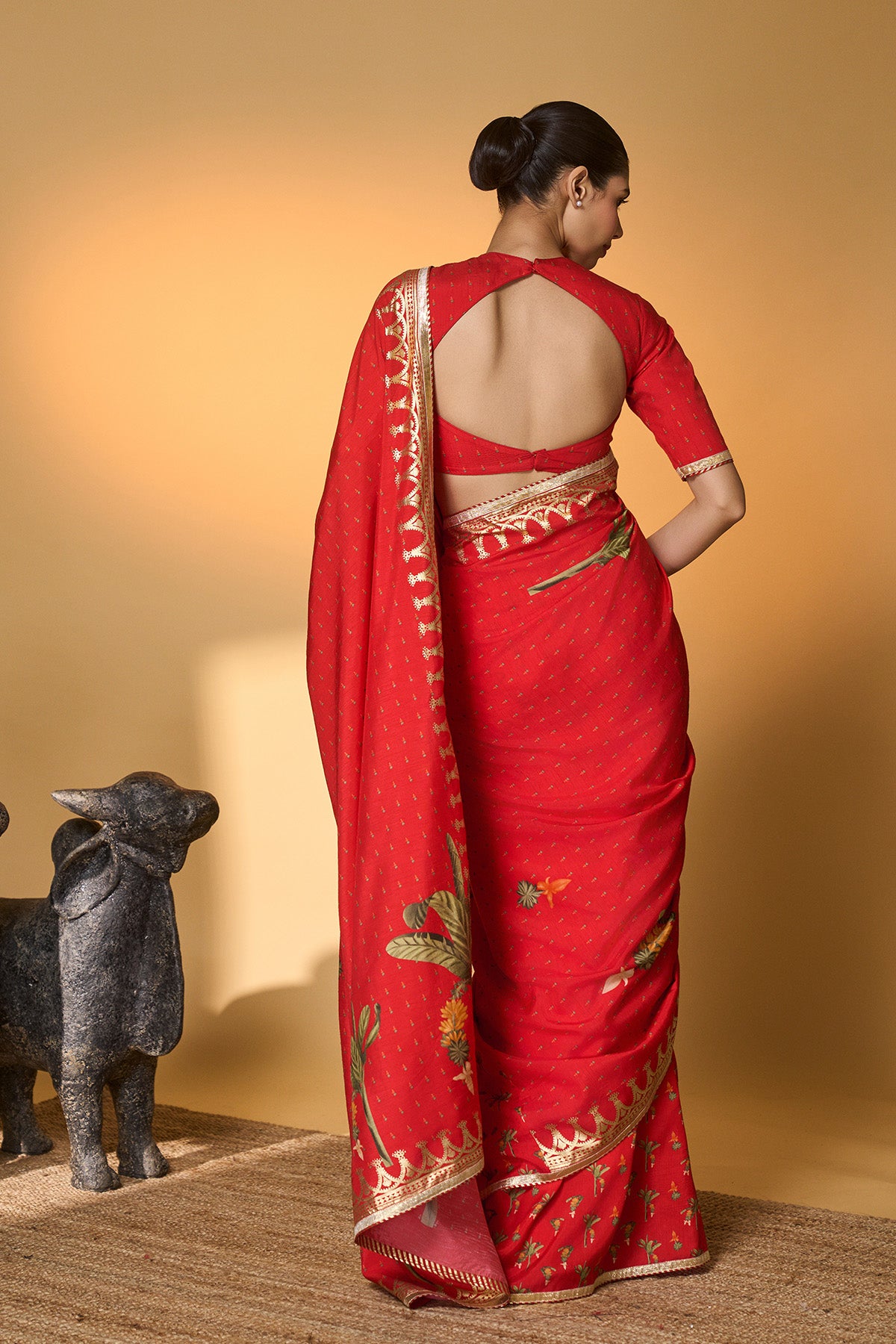 Red Tropical Amber Arches Saree