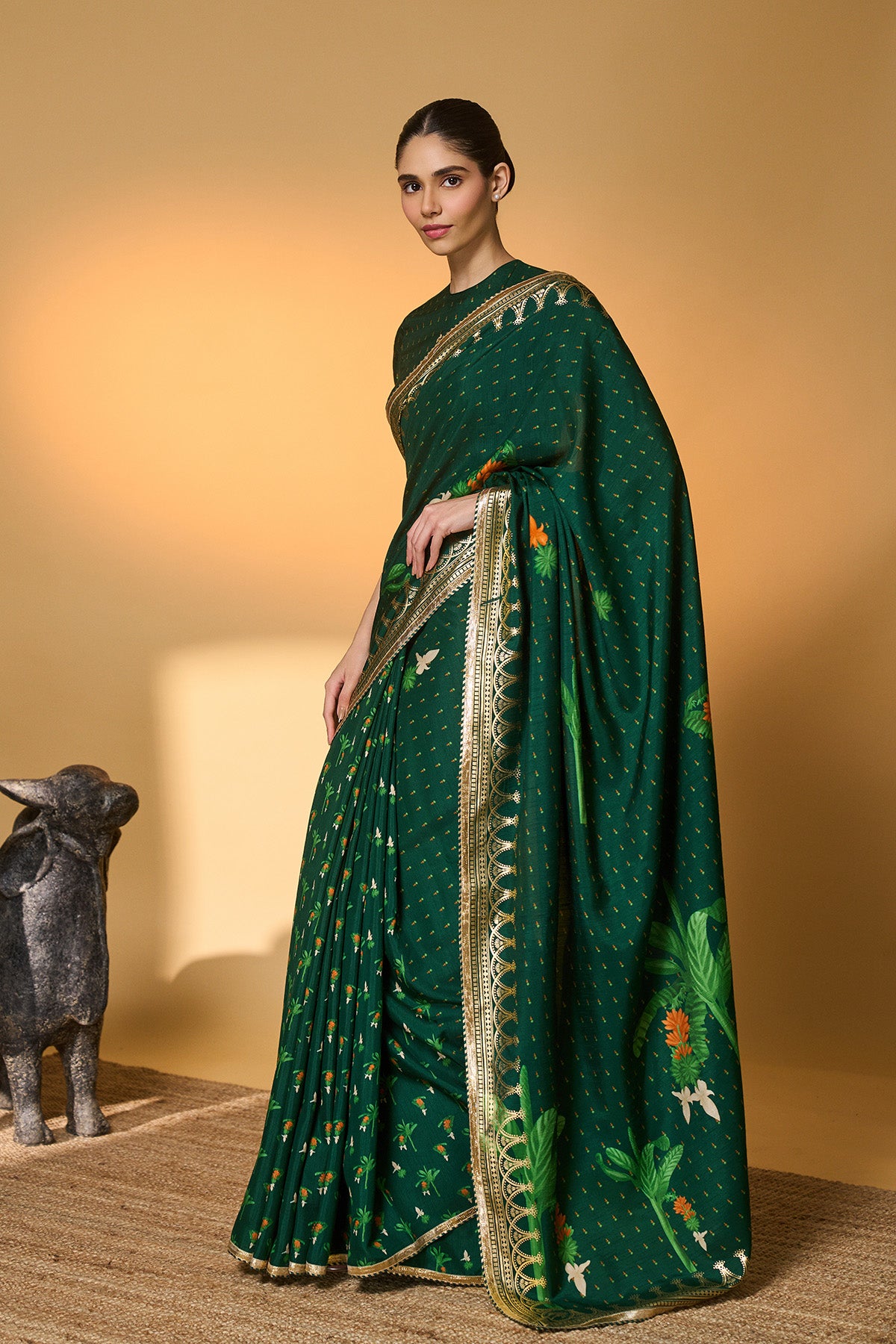Green Trpoical Amber Arches Saree