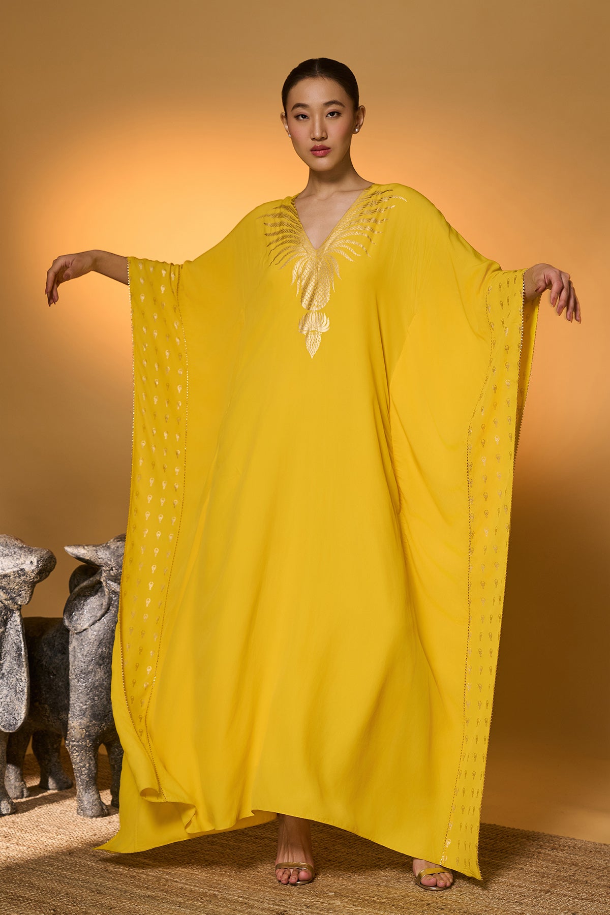 Yellow Tribal Mask Kaftan