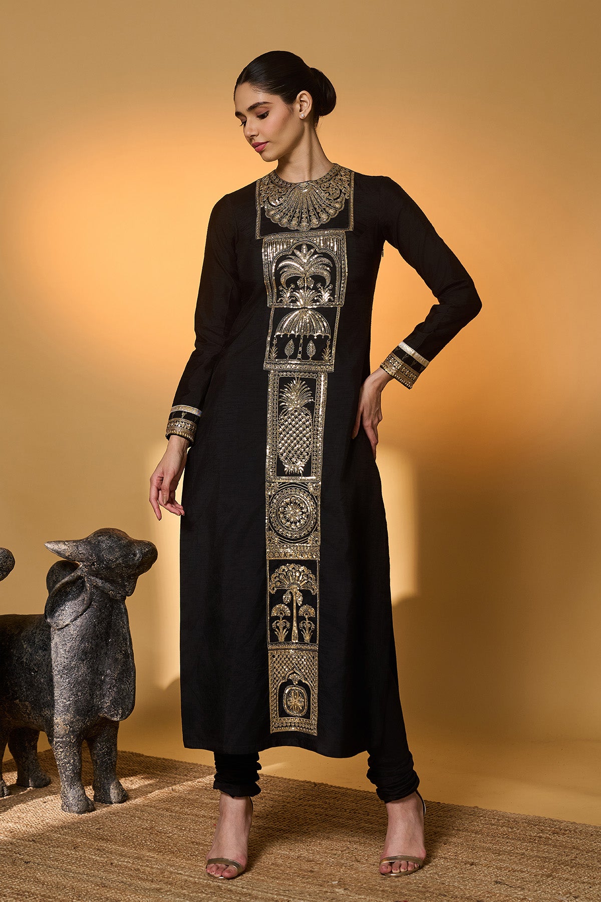 Black Khidki Kurta Set