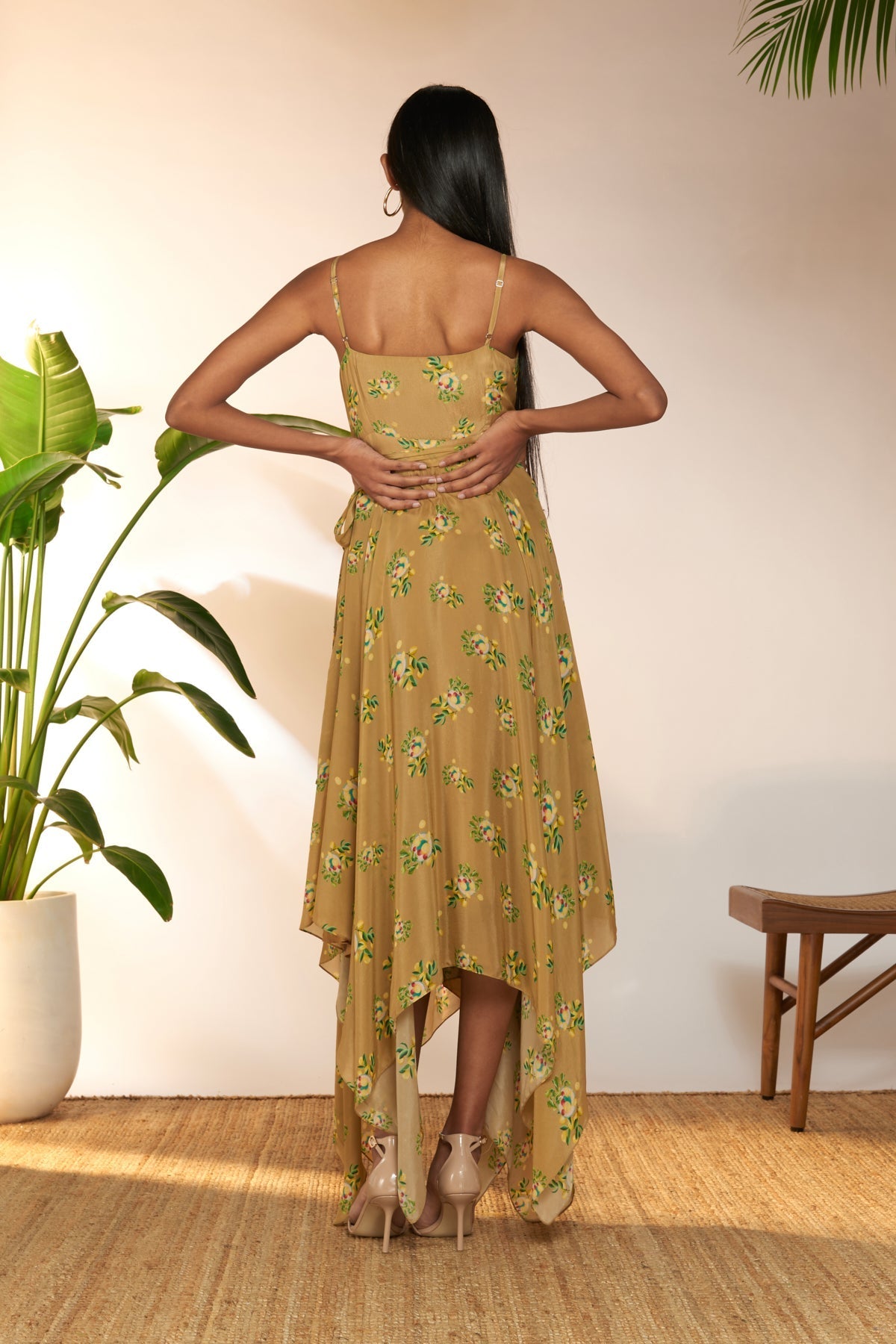 Tan Lemon Frenzy Handkerchief Dress