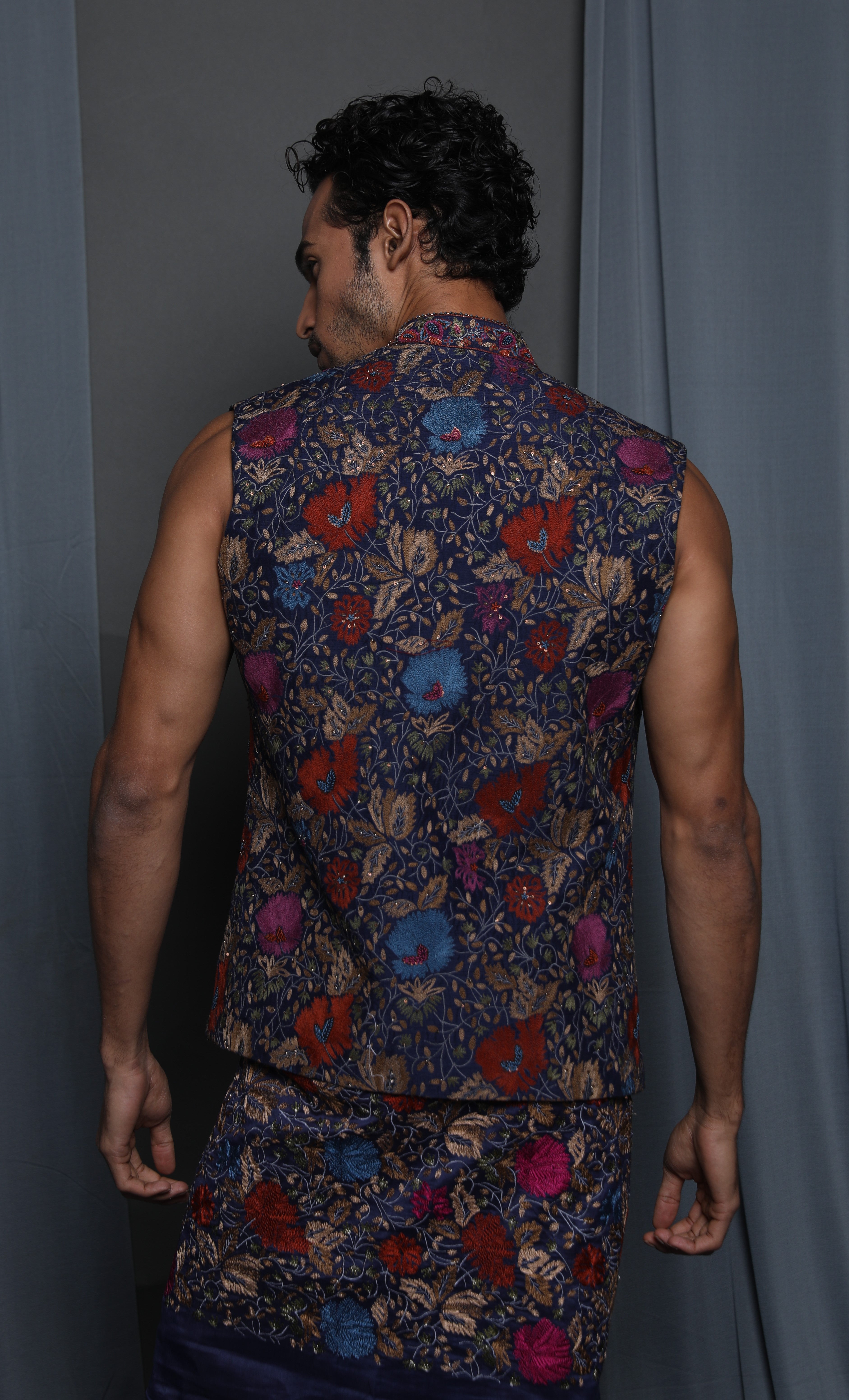 Navy all over emb open Jacket