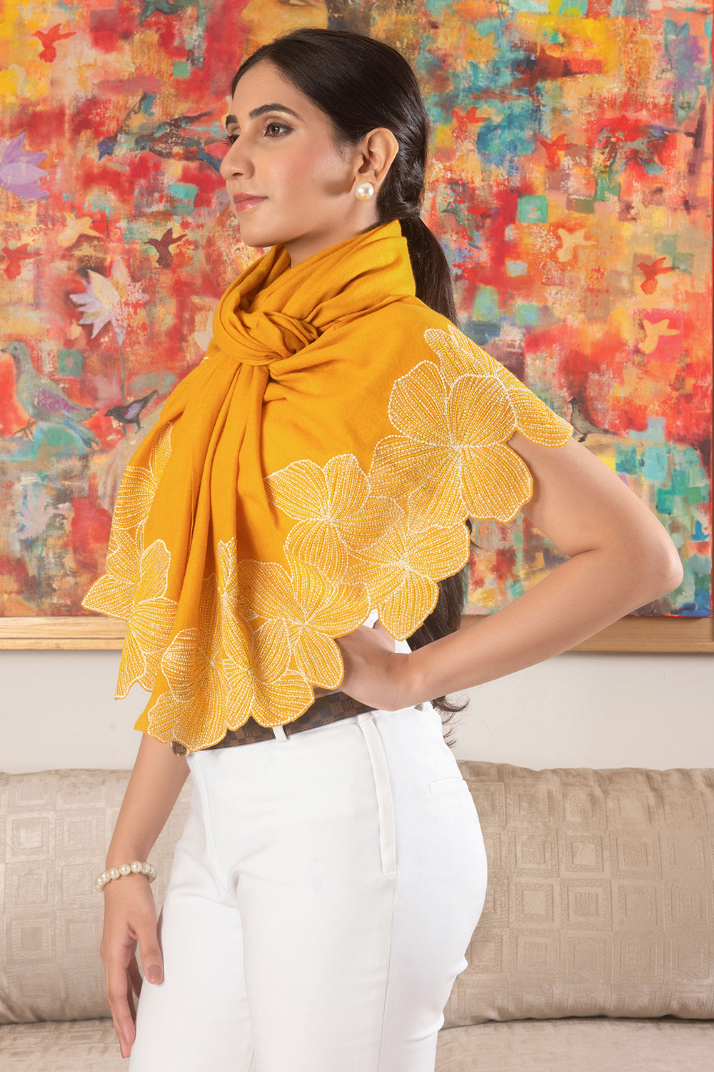 Magnificent Blooms | Embroidered Wool Silk Stole