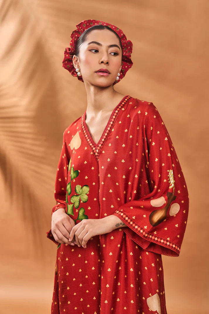 RUST SPADE BLOSSOM KAFTAN SET