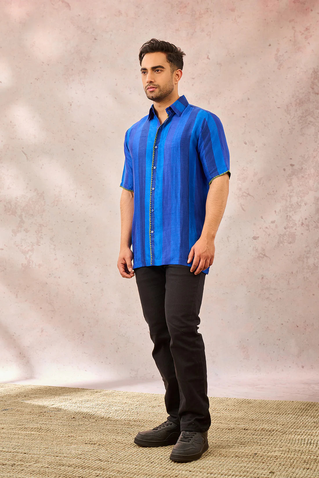 BLUE PALM STRIPES SHIRT