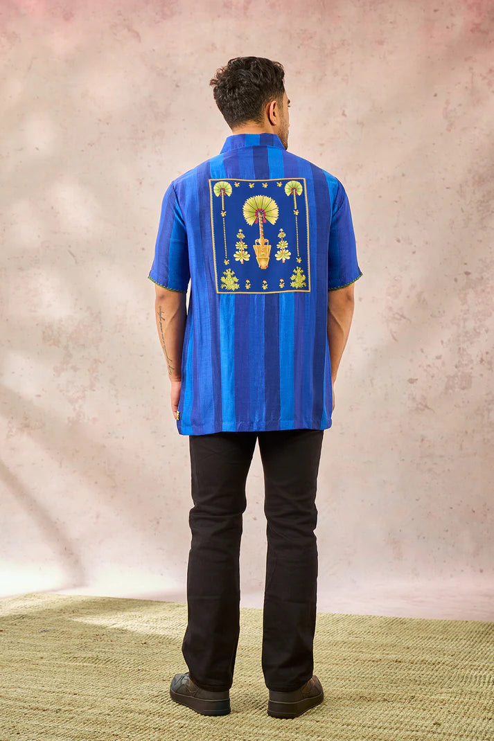 BLUE PALM STRIPES SHIRT