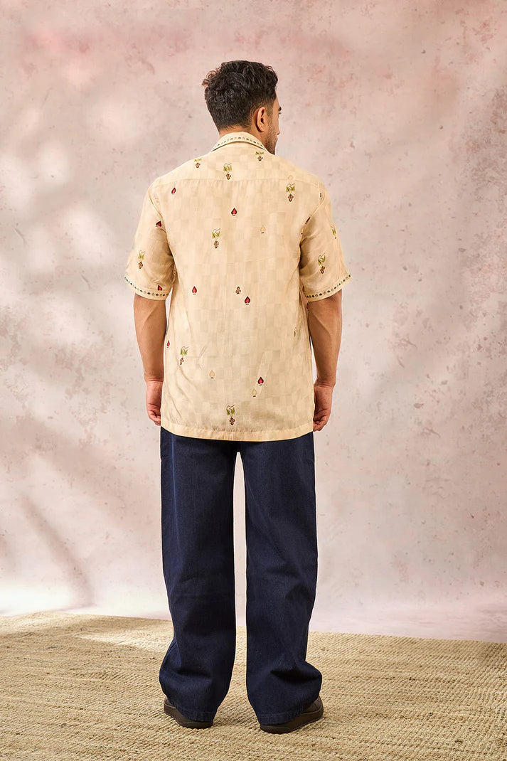 BEIGE CHECKERS BLOOM MENSWEAR SHIRT