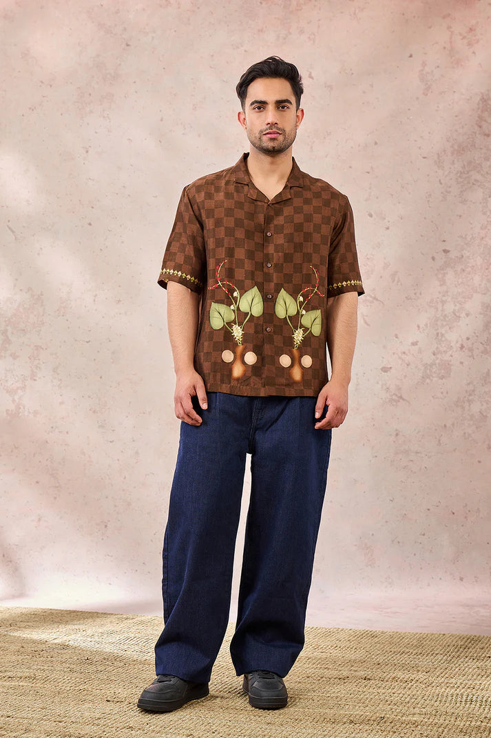 BROWN CHECKERS BLOOM MENSWEAR SHIRT