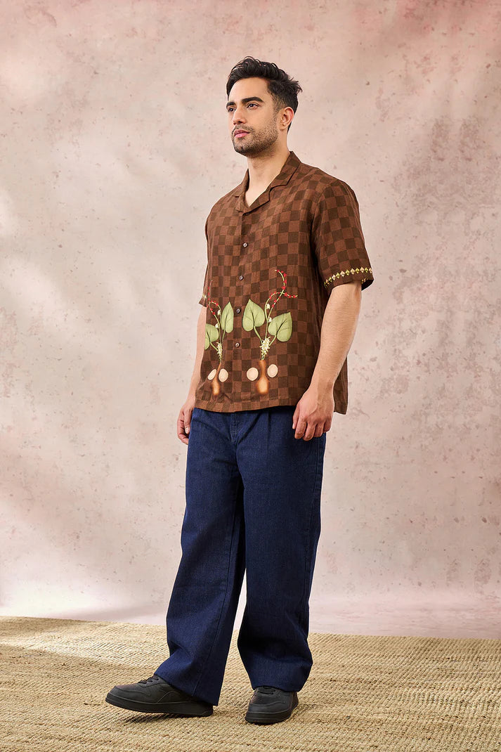 BROWN CHECKERS BLOOM MENSWEAR SHIRT