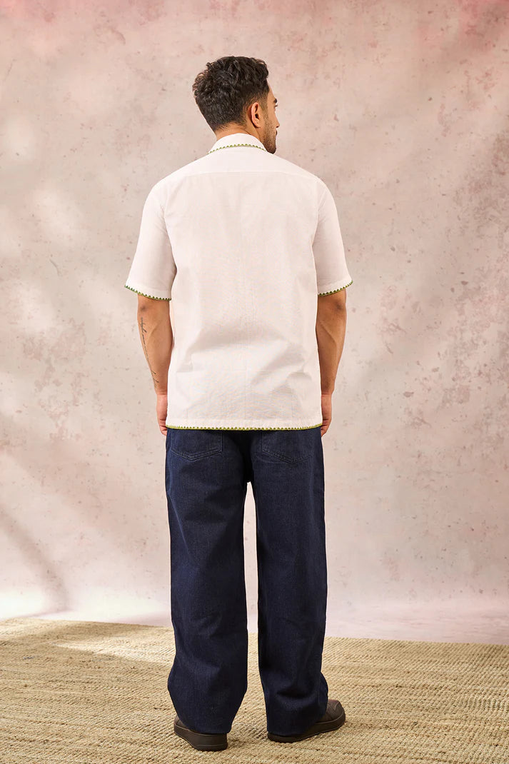 WHITE TROPICAL EMBROIDERED SHIRT