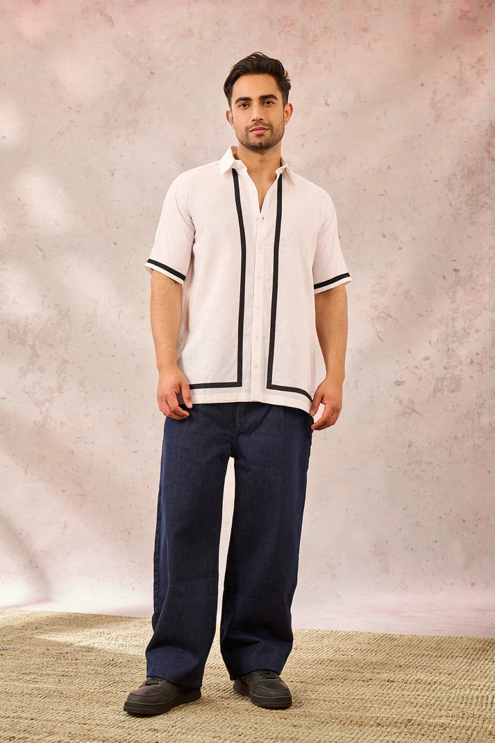 WHITE MONOTONE TROPICAL SHIRT