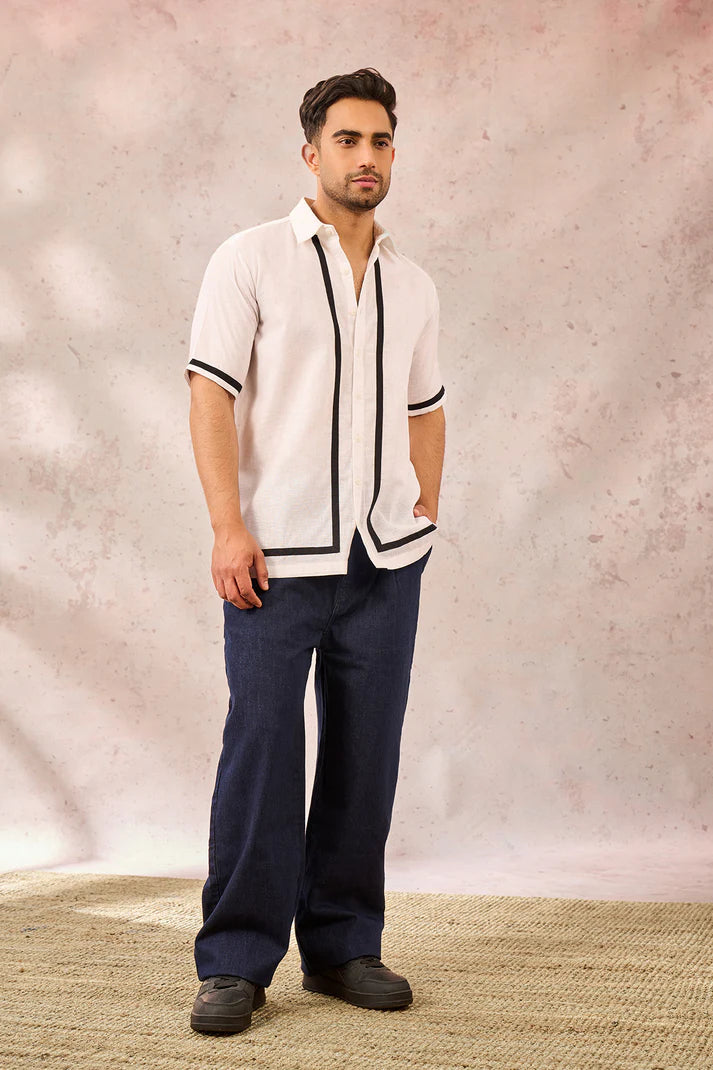 WHITE MONOTONE TROPICAL SHIRT
