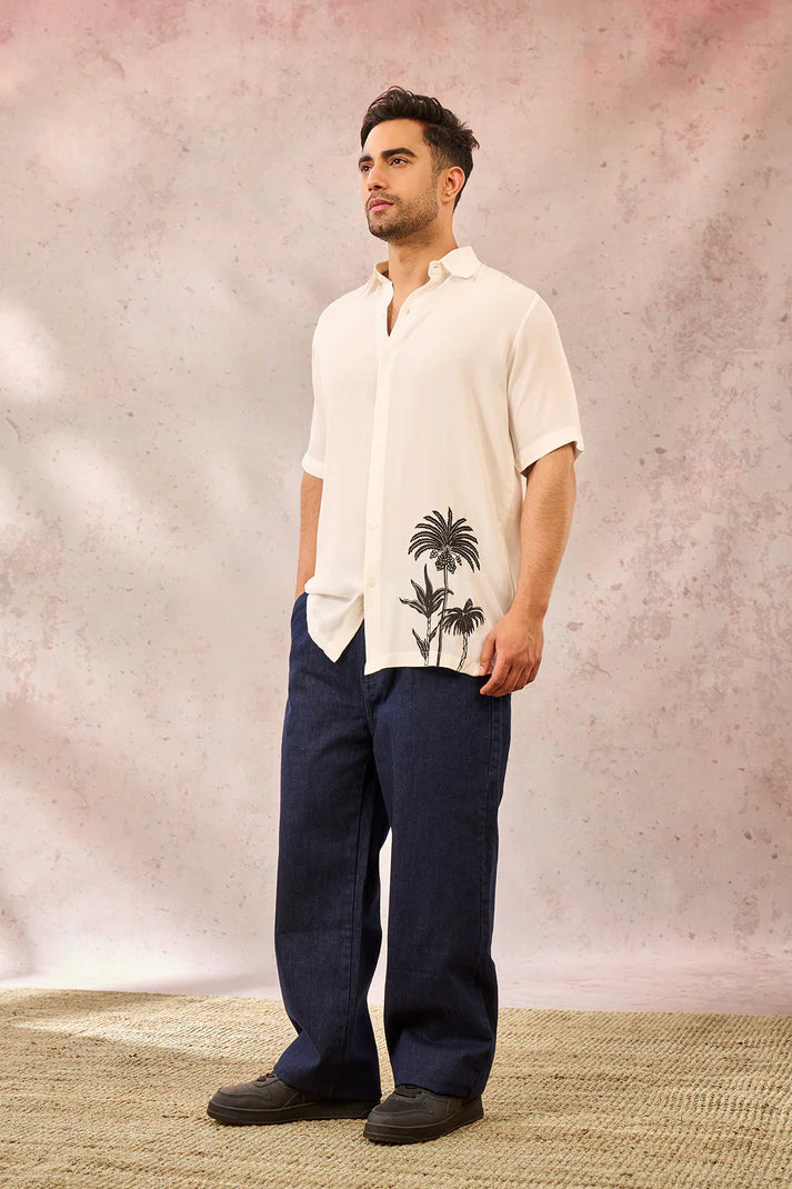 WHITE PALM TREE PRINT SHIRT