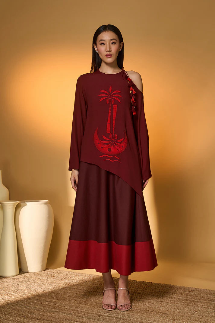Maroon Lunar Lagoon Skirt Set