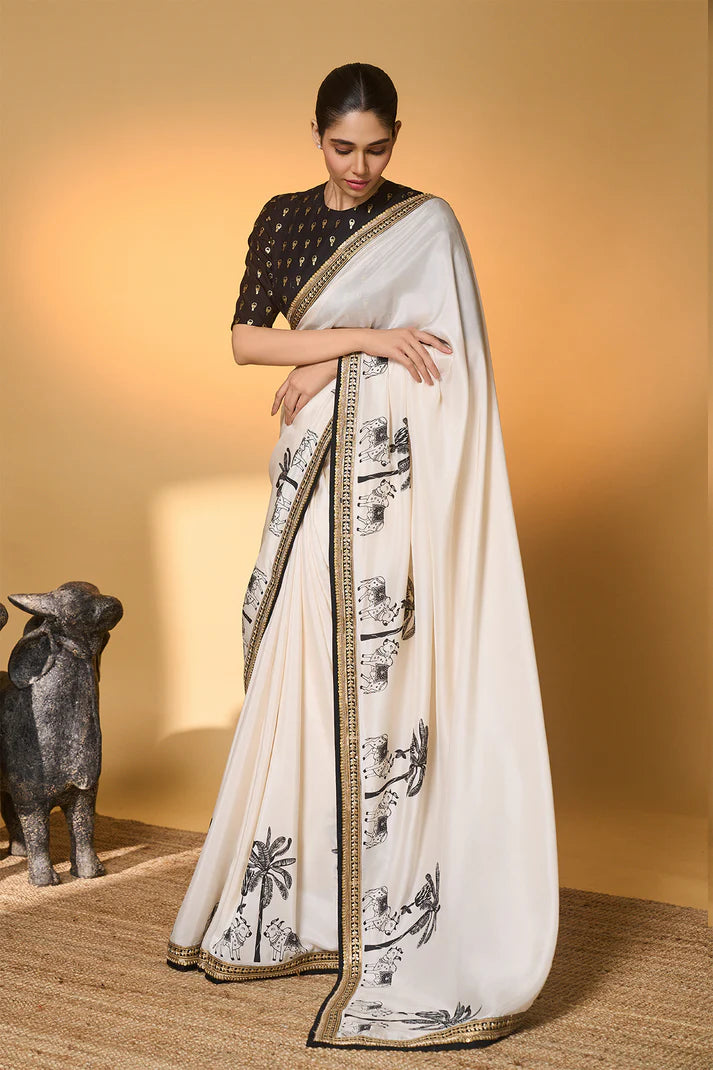 Ivory Tropical Nandi Saree