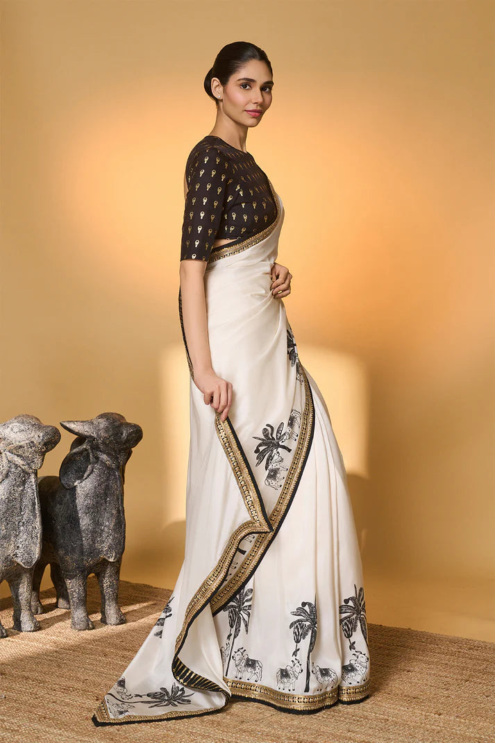 Ivory Tropical Nandi Saree