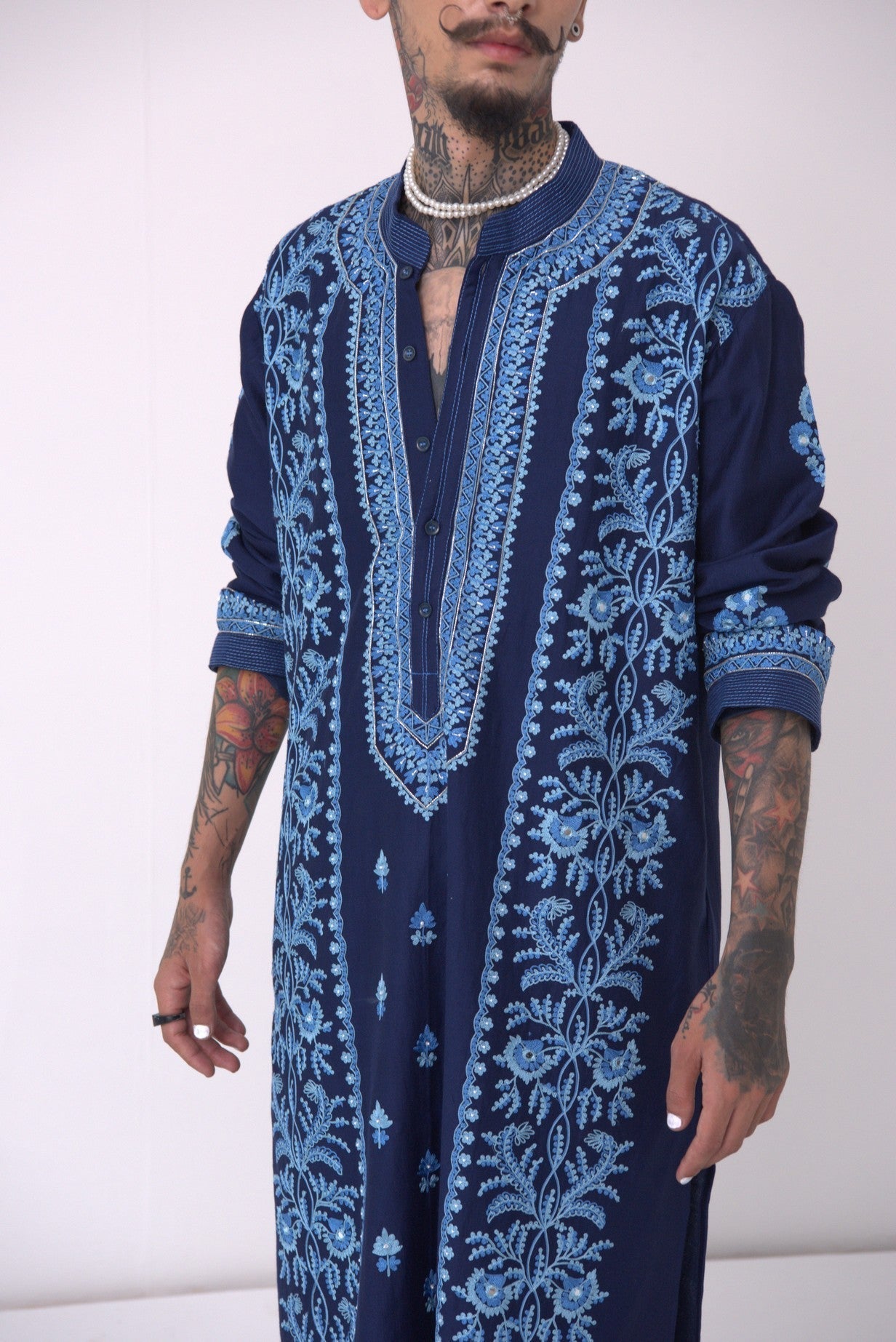 Chanderi Indigo Kurta With Pants