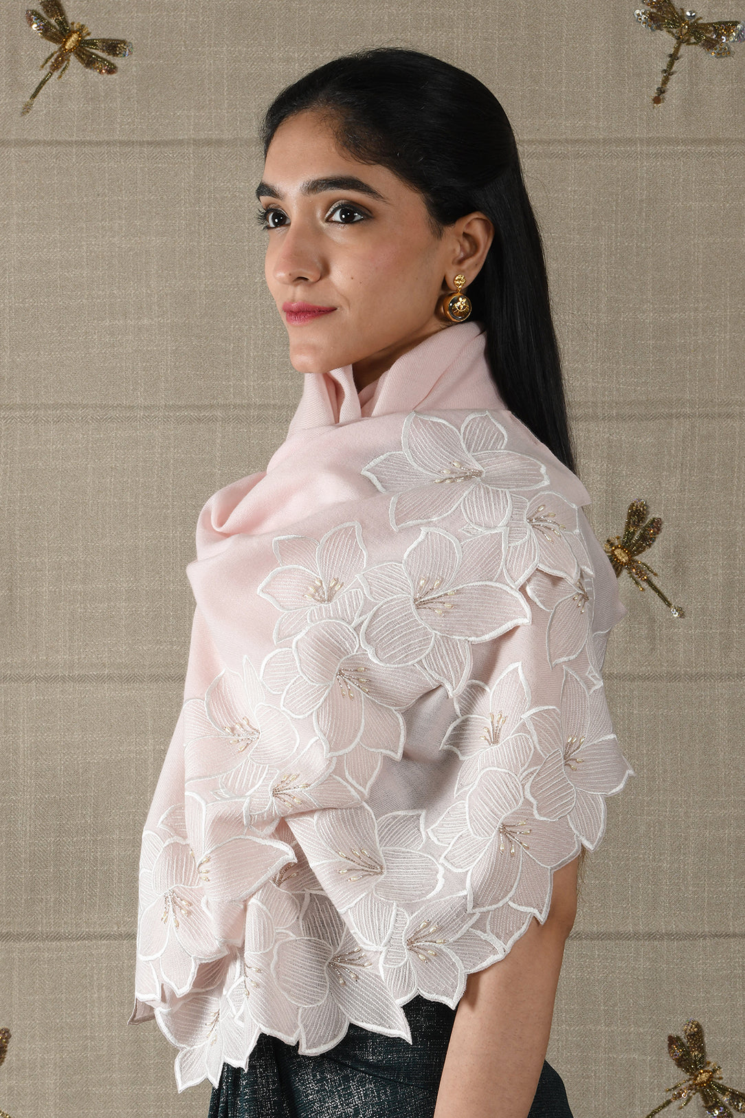 Midnight Bloom | Embroidered Wool Silk Stole