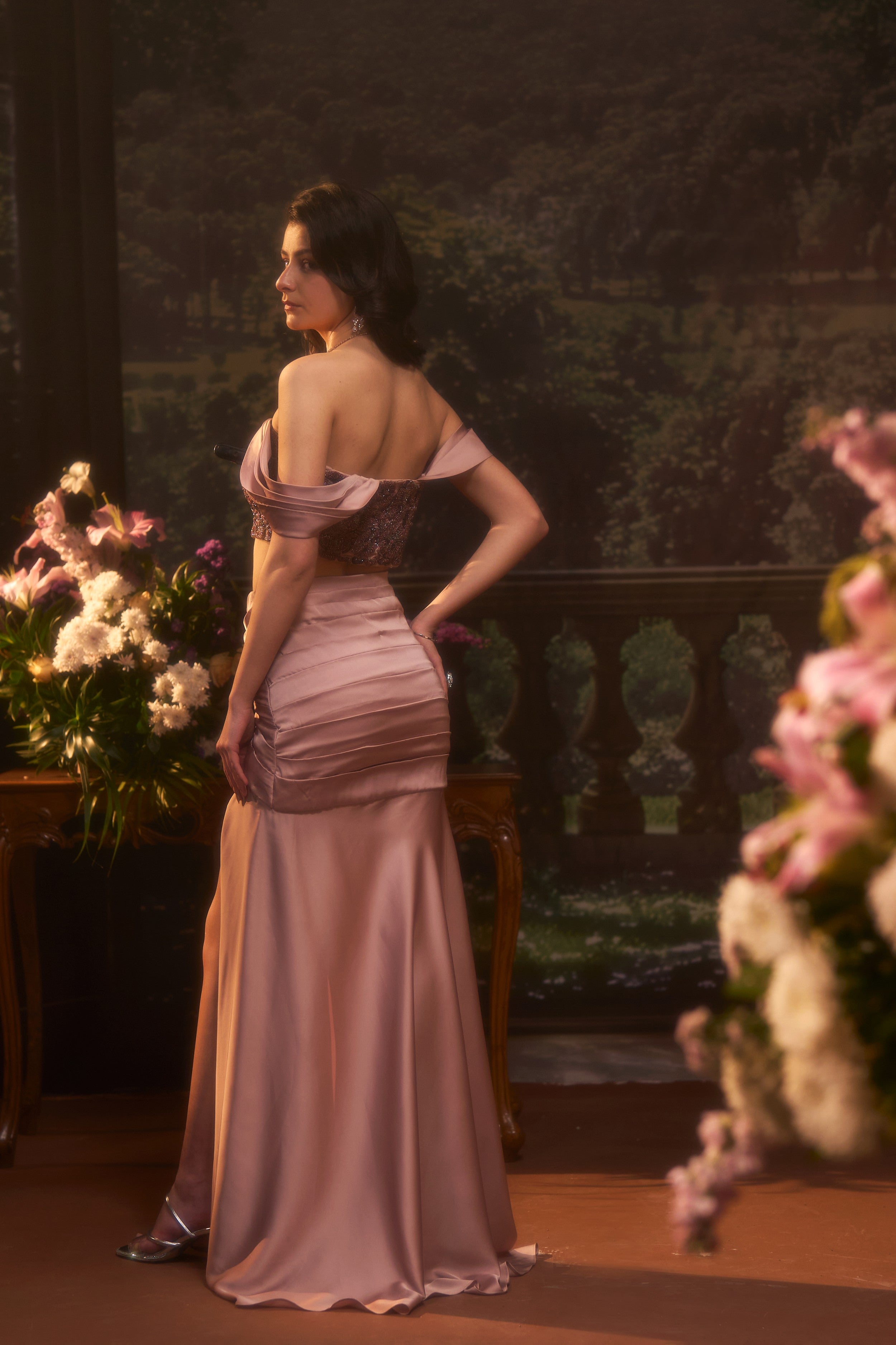 Stella Blush Drape Skirt Set