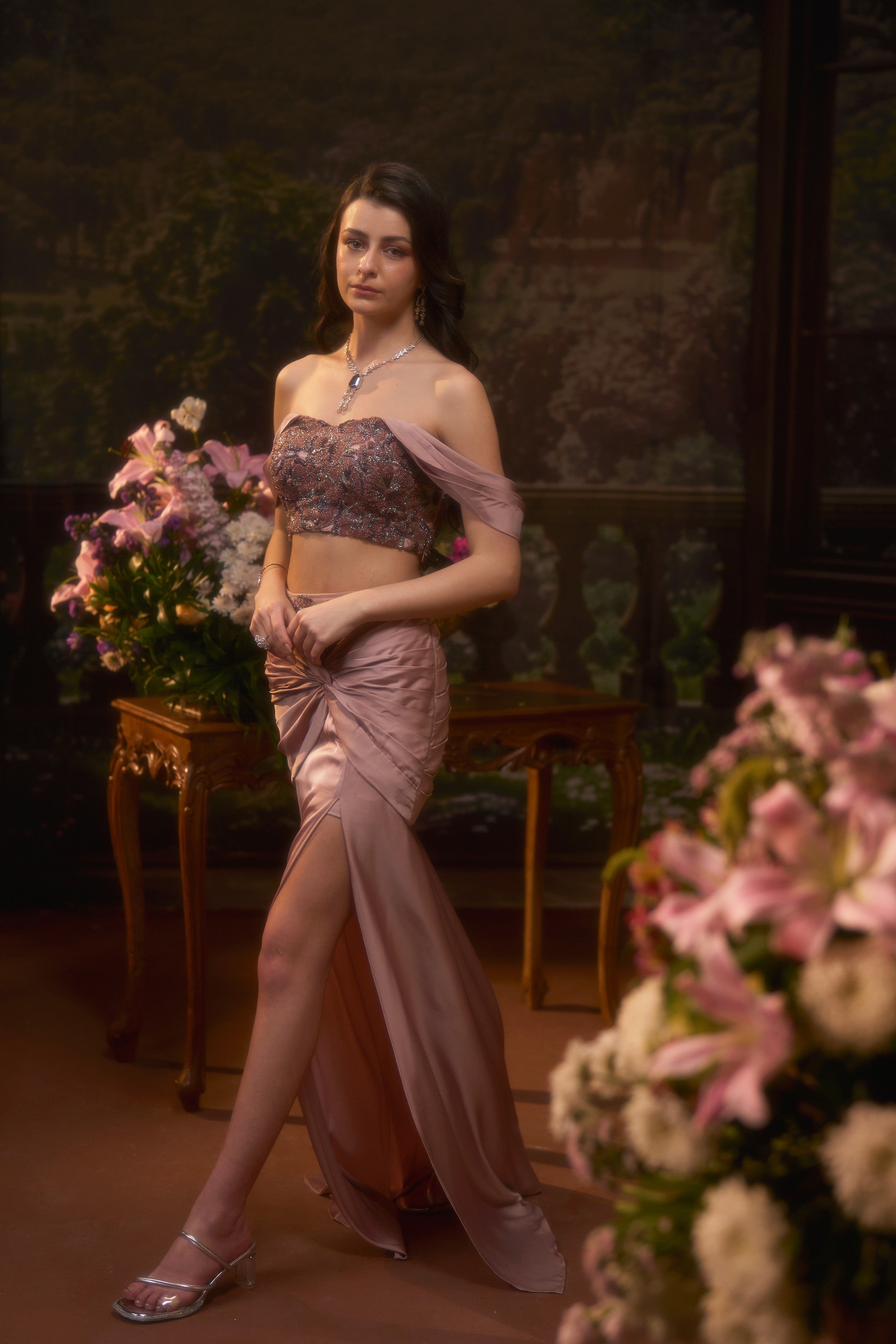 Stella Blush Drape Skirt Set