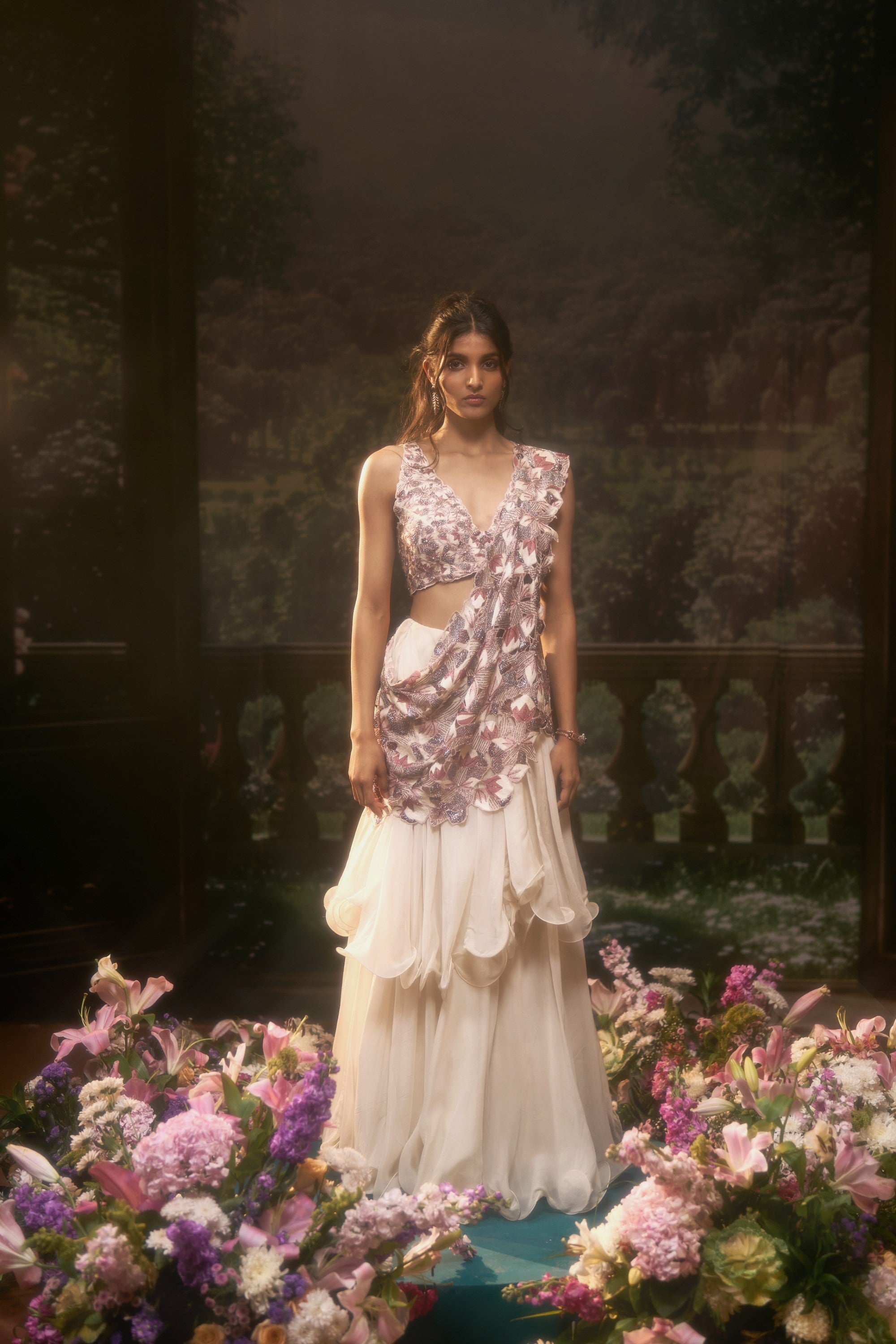 FIORA Moonlit Ivory Saree Set