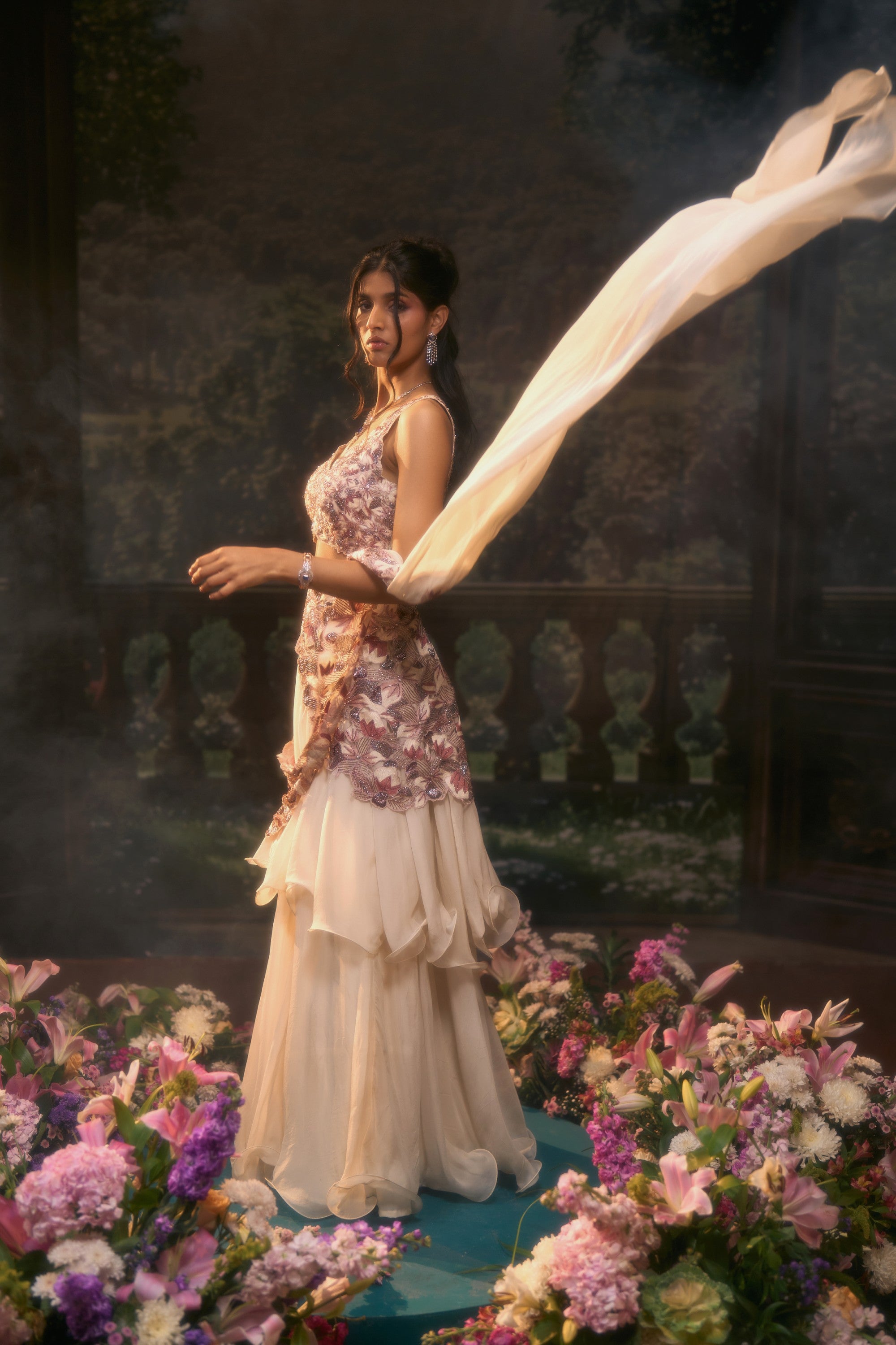 FIORA Moonlit Ivory Saree Set