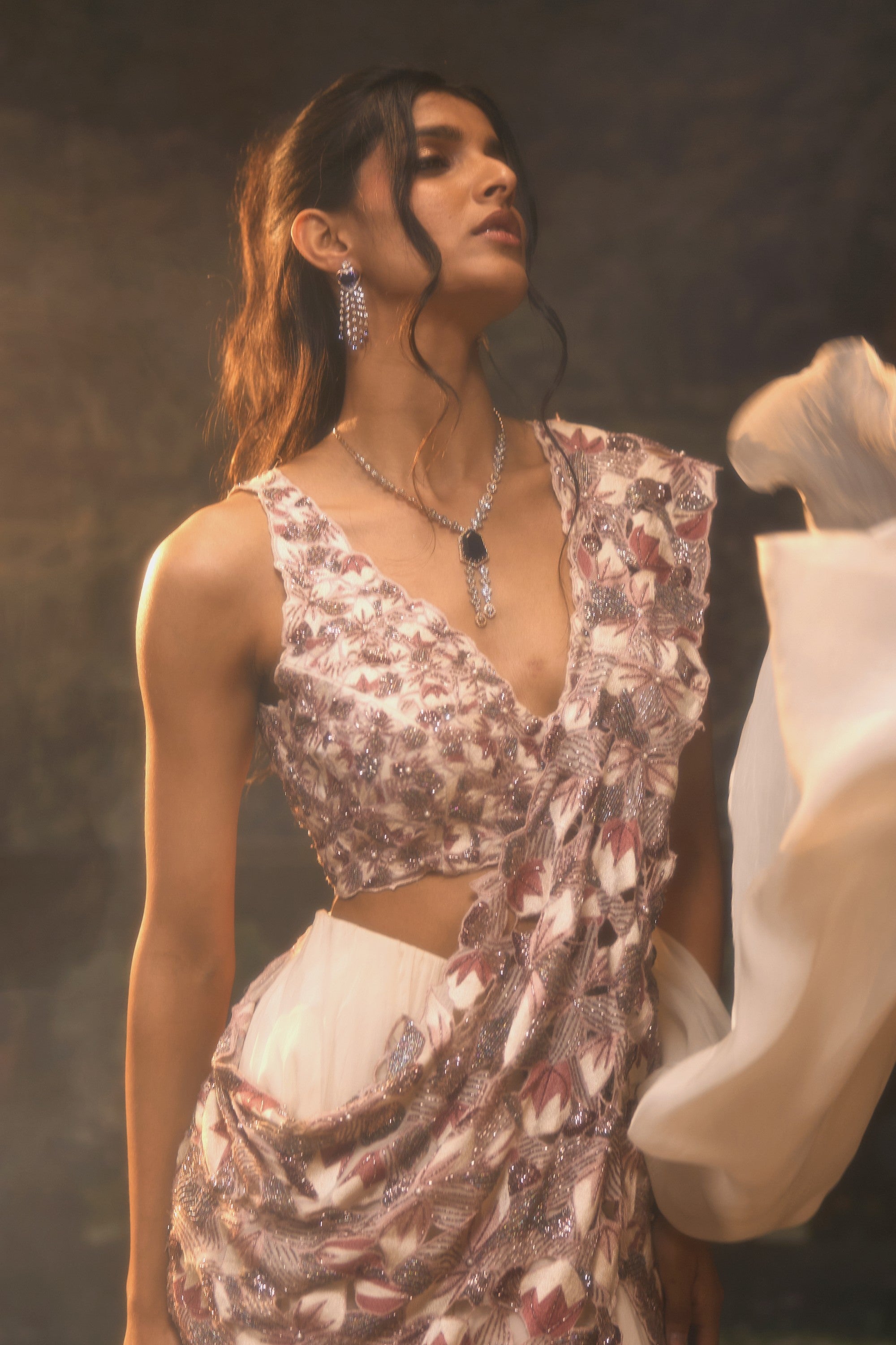 FIORA Moonlit Ivory Saree Set